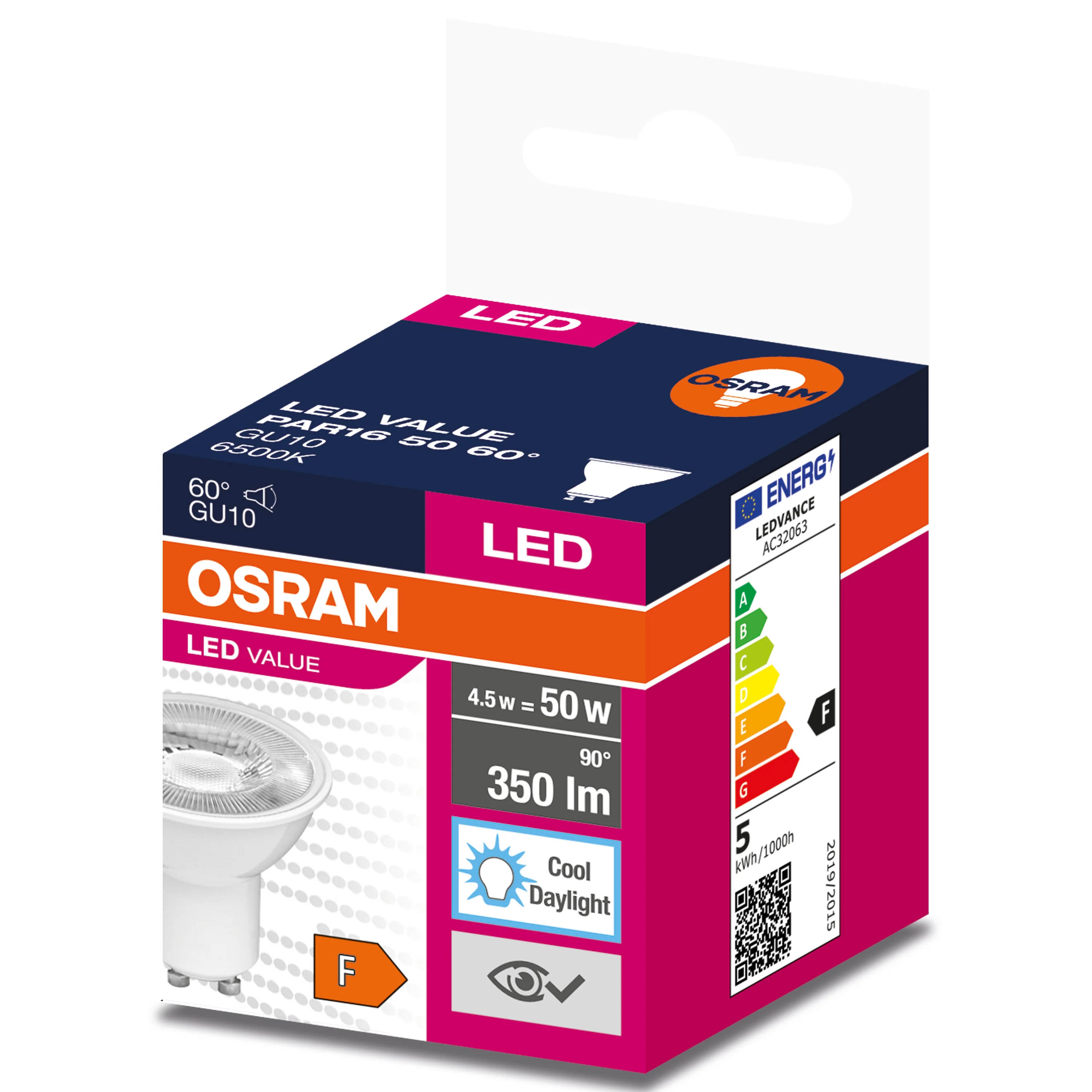Żarówka LED OSRAM VALUE PAR 16 50 60 ° 4.5 W/6500 K GU10 zimna - Image 3