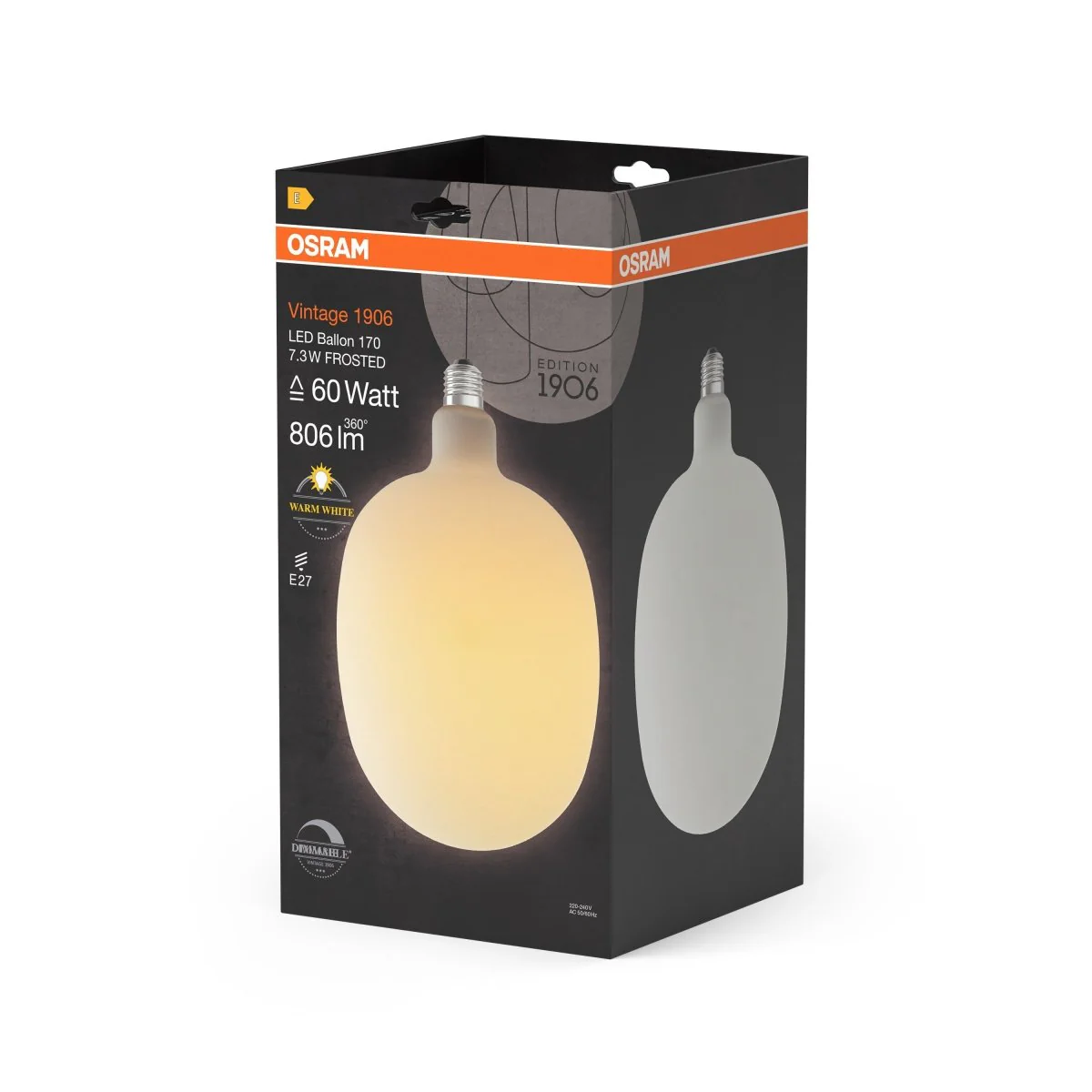 Żarówka LED OSRAM Vintage 1906 Ballon 60 Filament DIM 7.3W 827 Frosted E27 - Image 2