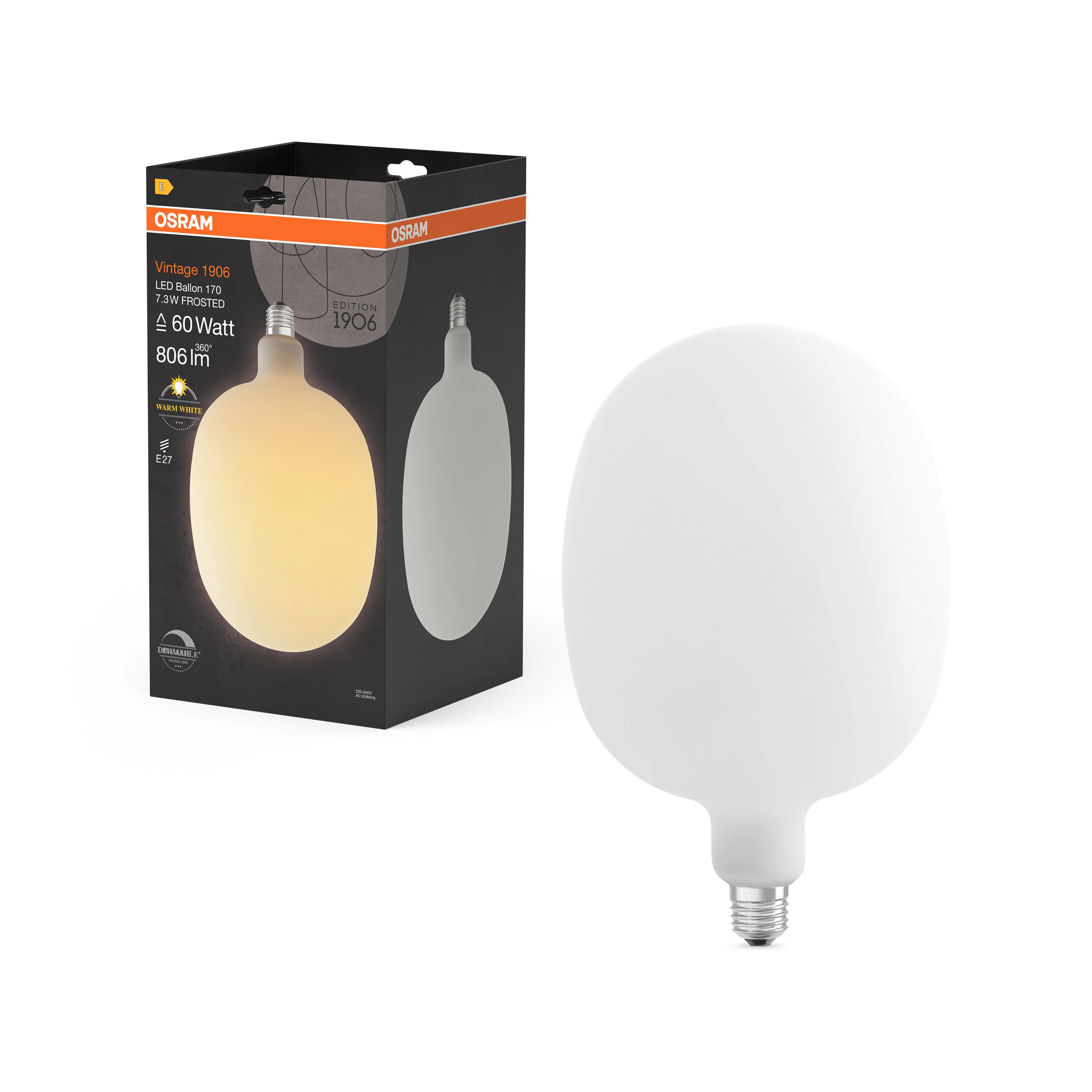 Żarówka LED OSRAM Vintage 1906 Ballon 60 Filament DIM 7.3W 827 Frosted E27 - Image 5