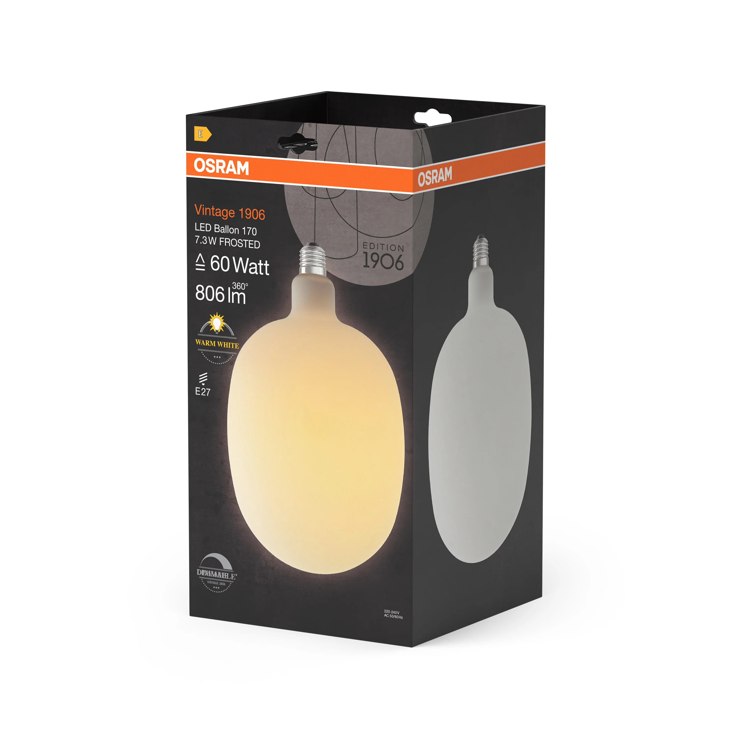 Żarówka LED OSRAM Vintage 1906 Ballon 60 Filament DIM 7.3W 827 Frosted E27 - Image 6
