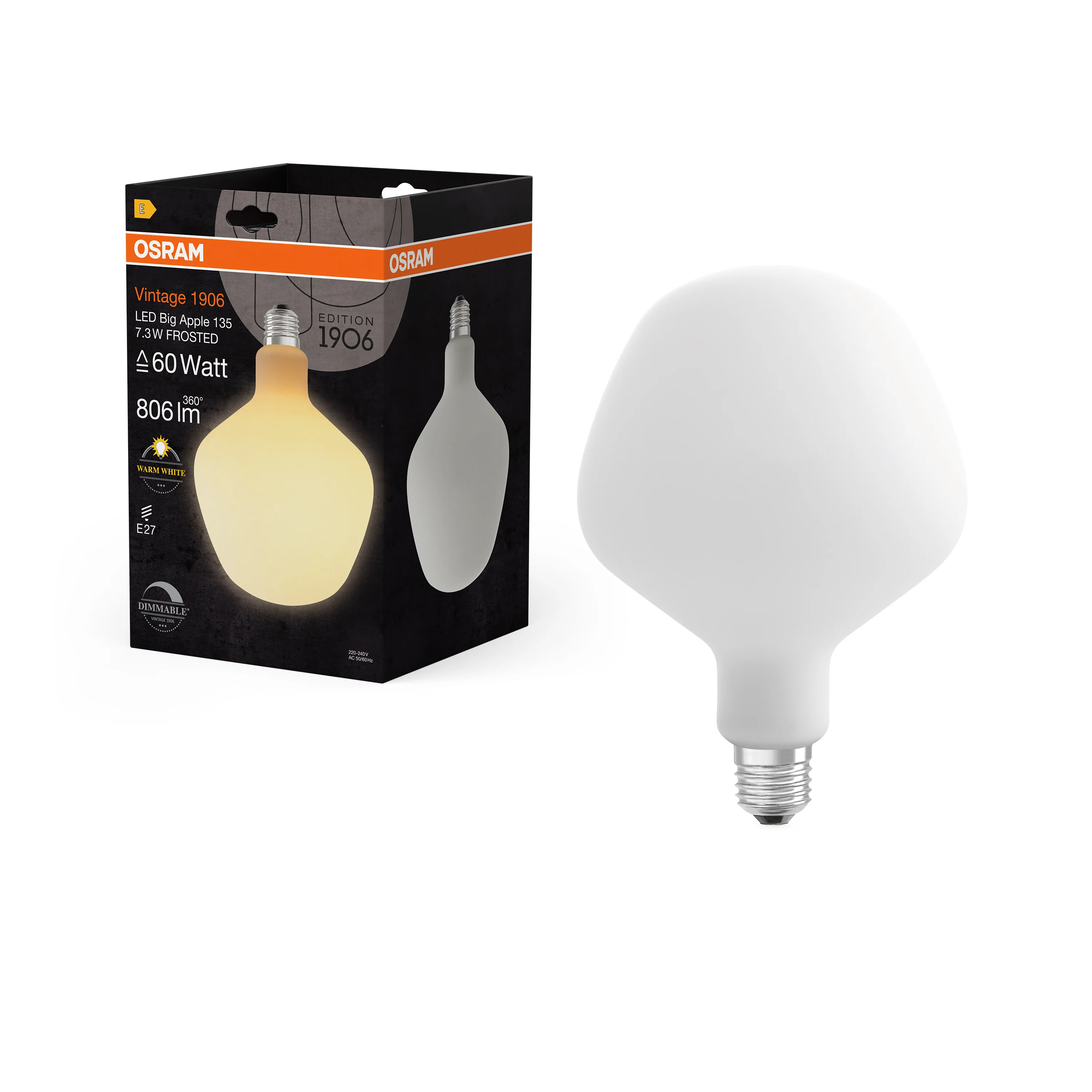 Żarówka LED OSRAM Vintage 1906 Big Apple 60 DIM 7.3W 827 Frosted E27 - Image 5