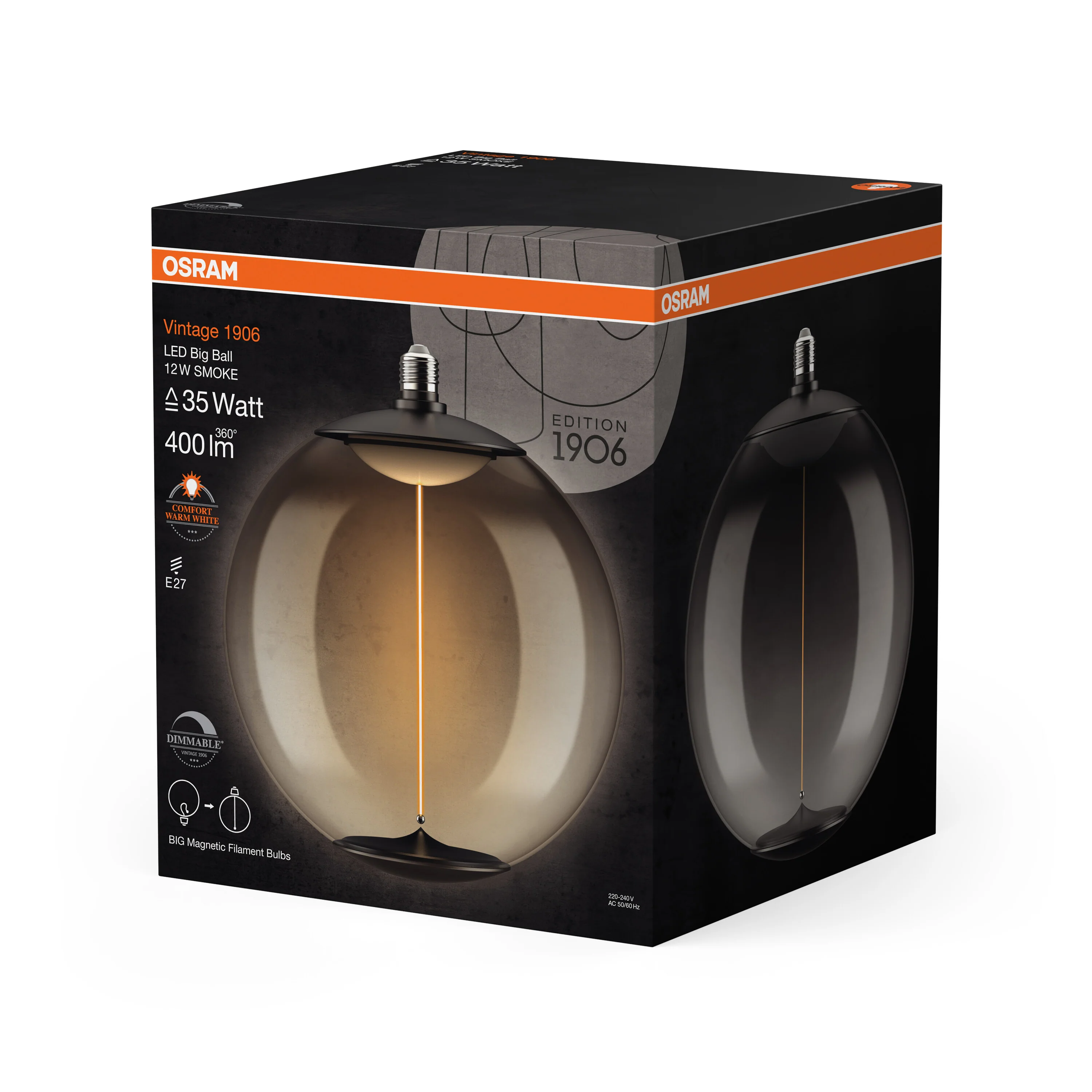 Żarówka LED OSRAM Vintage 1906 Big Ball 35 Filament Magnetic 12W 818 Smoke E27 - Image 6