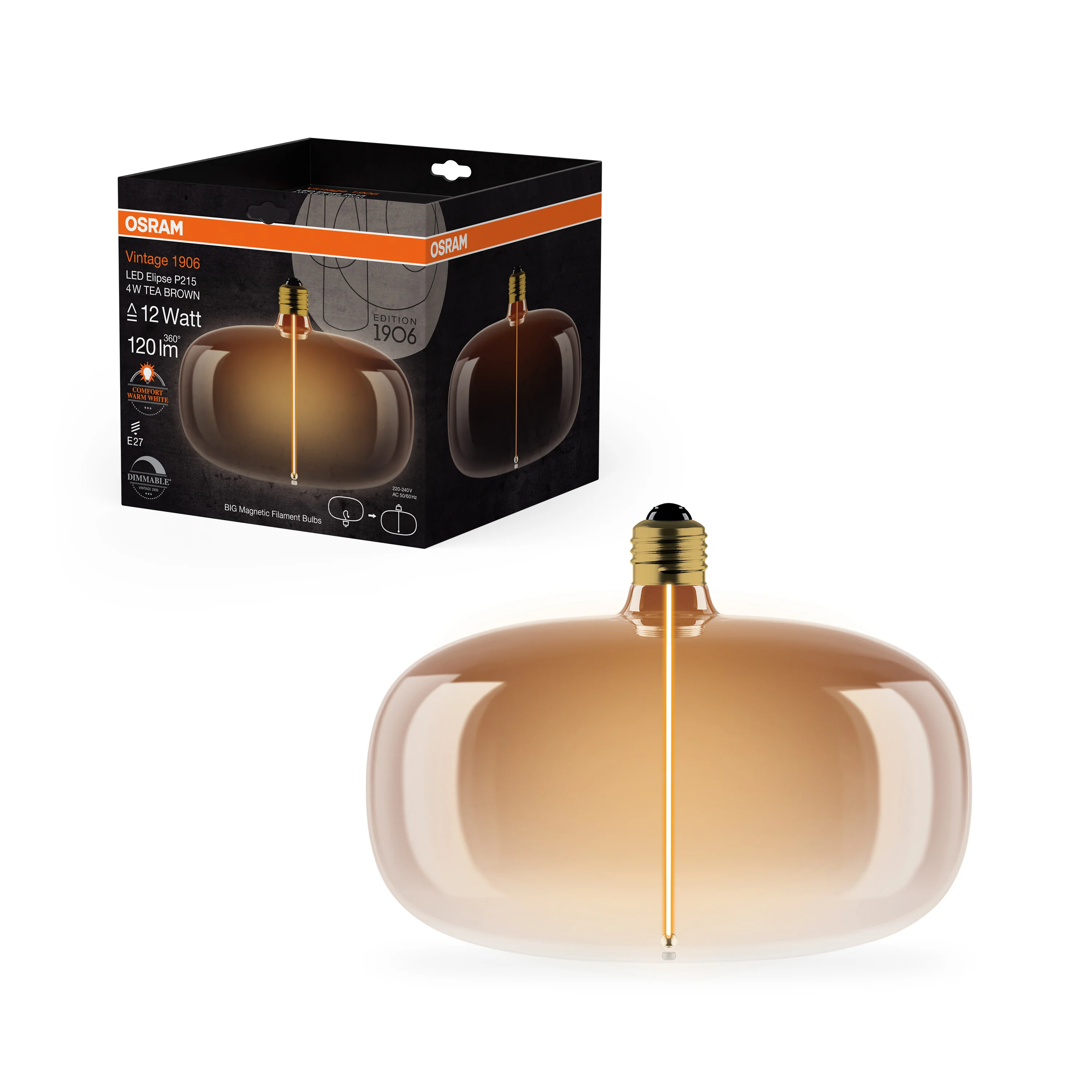 Żarówka LED OSRAM Vintage 1906 Big Elipse 12 Magnetic DIM 4W 818 Tea Brown E27 - Image 5