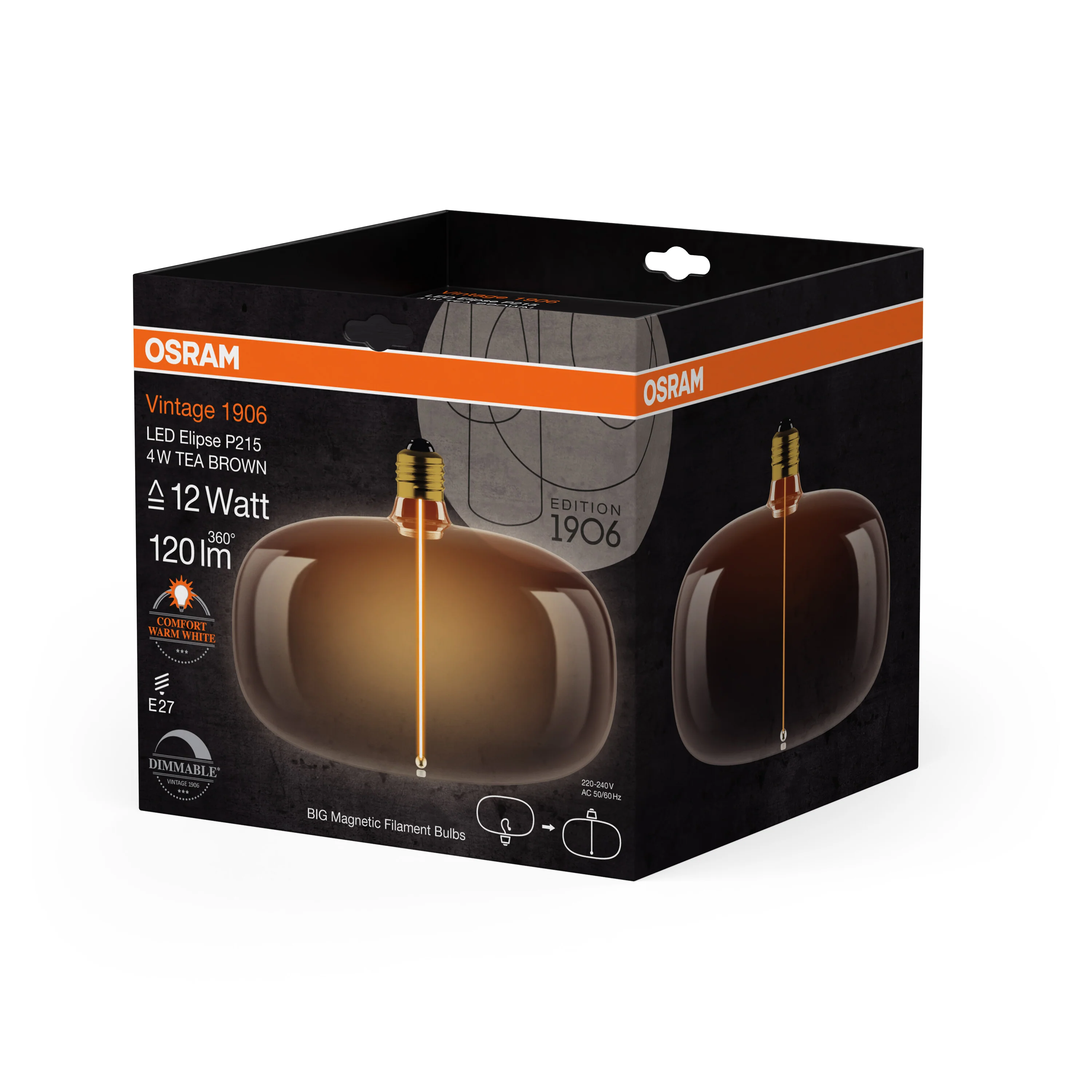 Żarówka LED OSRAM Vintage 1906 Big Elipse 12 Magnetic DIM 4W 818 Tea Brown E27 - Image 6