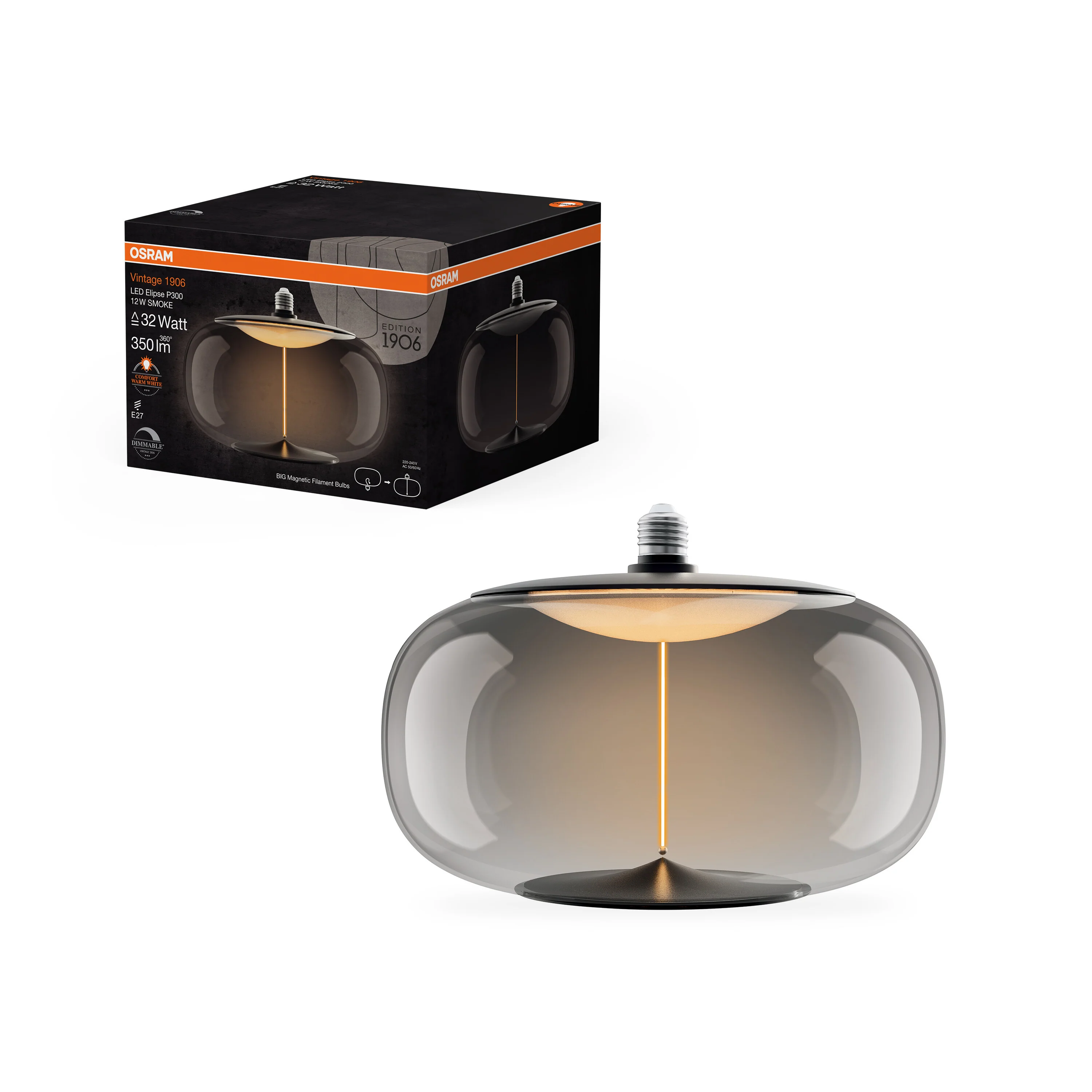 Żarówka LED OSRAM Vintage 1906 Big Elipse 32 Filament Magnetic DIM 12W 818 Smoke E27 - Image 5