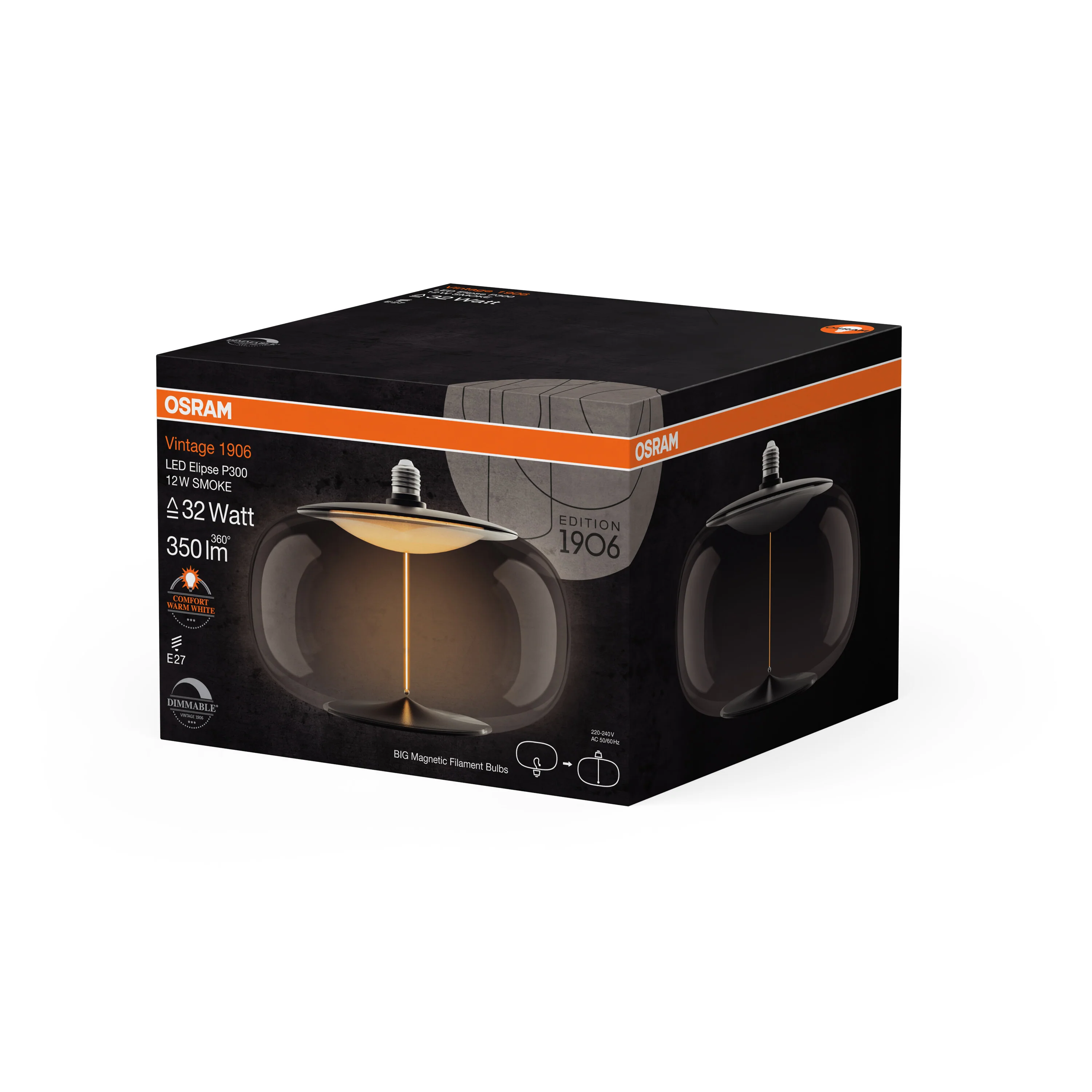 Żarówka LED OSRAM Vintage 1906 Big Elipse 32 Filament Magnetic DIM 12W 818 Smoke E27 - Image 6