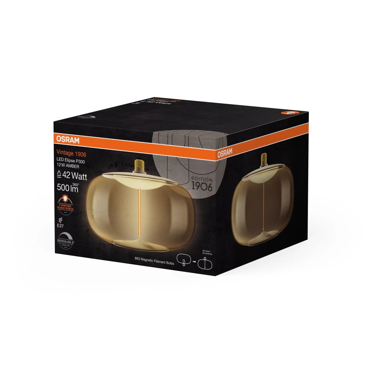 Żarówka LED OSRAM Vintage 1906 Big Elipse 42 Filament Magnetic DIM 12W 818 Amber E27 - Image 2