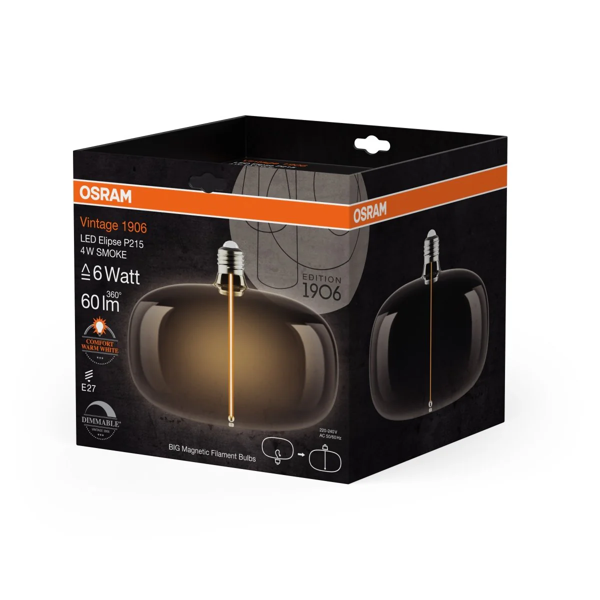 Żarówka LED OSRAM Vintage 1906 Big Elipse 6 Magnetic DIM 4W 818 Smoke E27 - Image 2