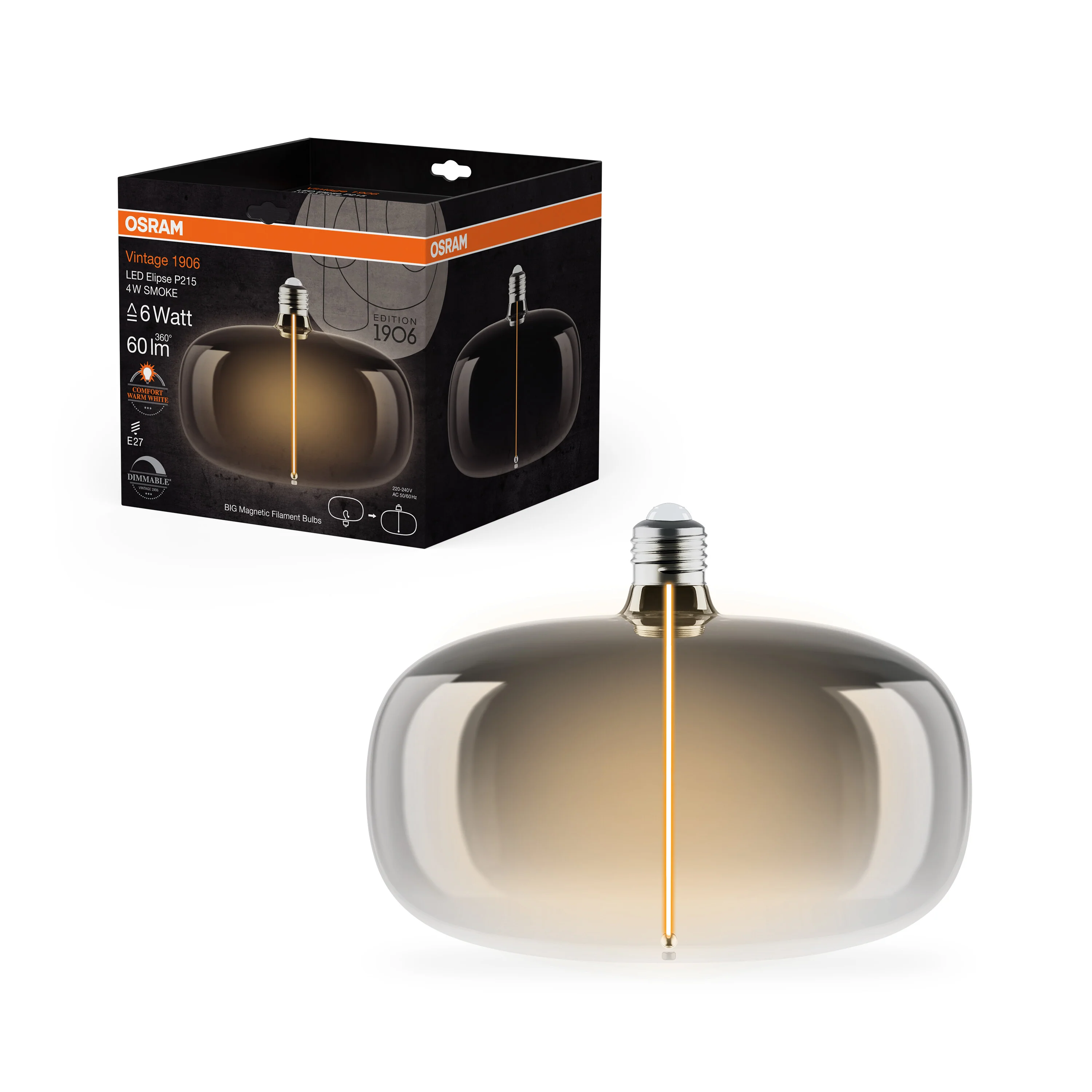 Żarówka LED OSRAM Vintage 1906 Big Elipse 6 Magnetic DIM 4W 818 Smoke E27 - Image 5