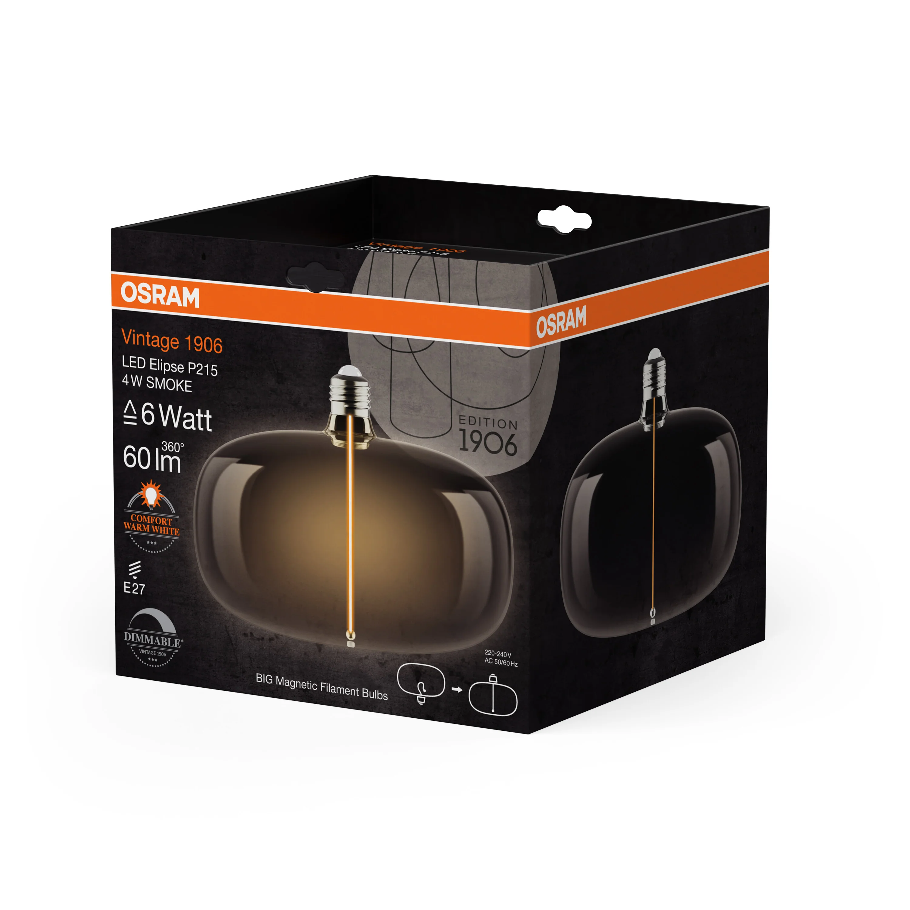 Żarówka LED OSRAM Vintage 1906 Big Elipse 6 Magnetic DIM 4W 818 Smoke E27 - Image 6