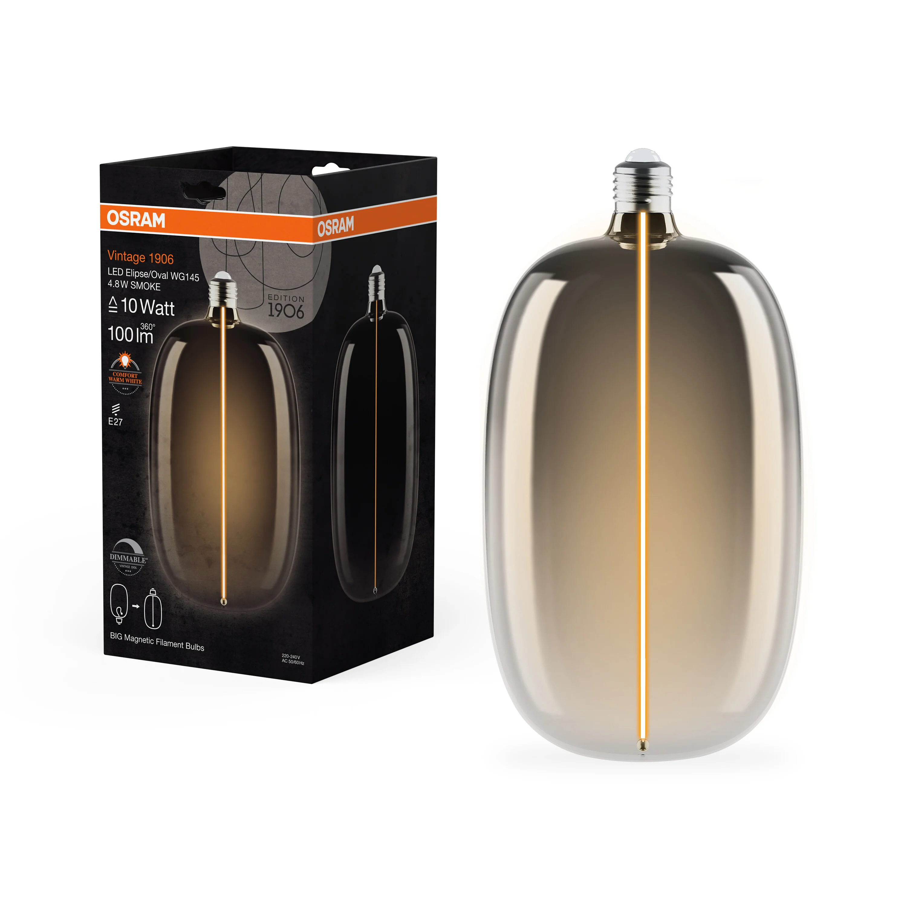 Żarówka LED OSRAM Vintage 1906 Big Elipse Oval 10 Magnetic DIM 4.8W 818 Smoke E27 - Image 5