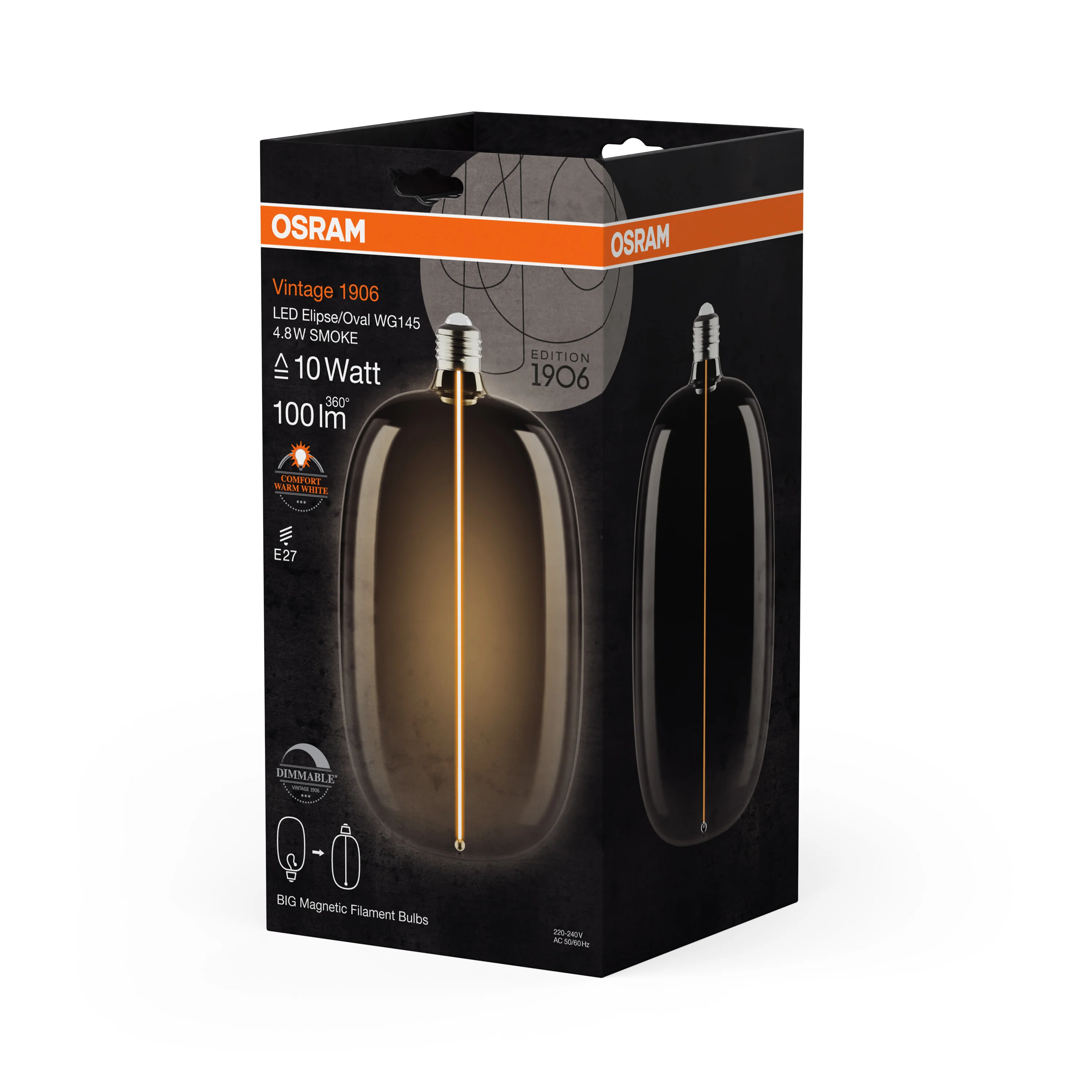 Żarówka LED OSRAM Vintage 1906 Big Elipse Oval 10 Magnetic DIM 4.8W 818 Smoke E27 - Image 6