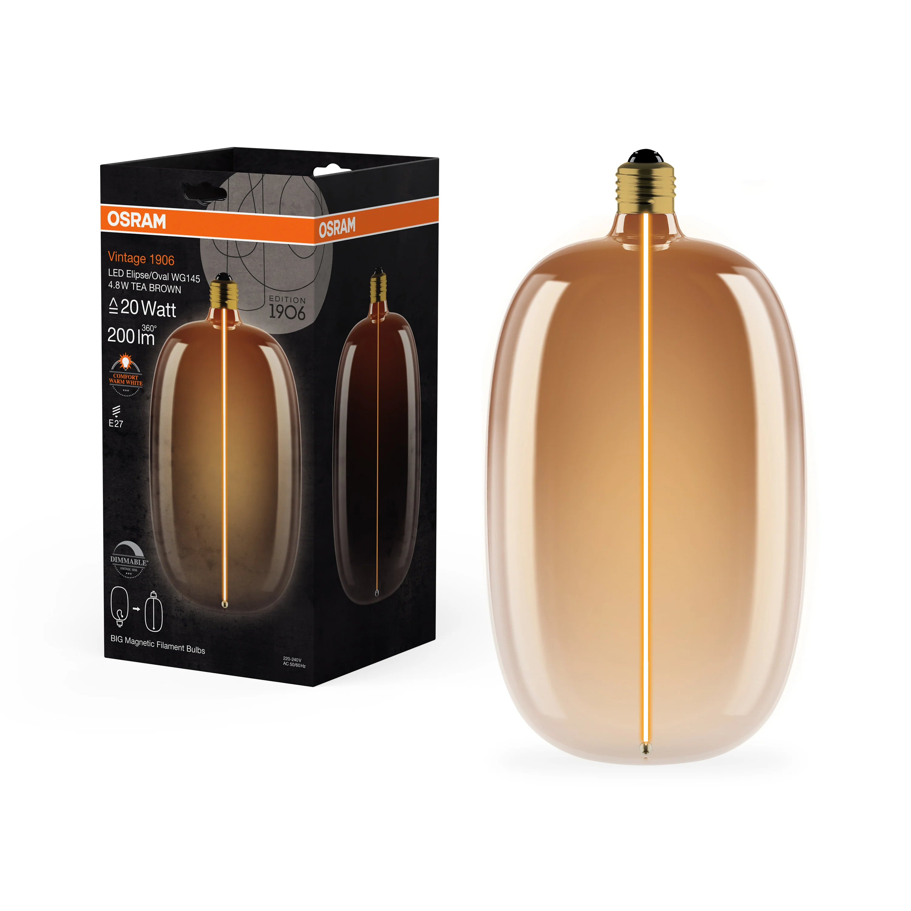 Żarówka LED OSRAM Vintage 1906 Big Elipse Oval 20 Magnetic DIM 4.8W 818 Tea Brown E27 - Image 5