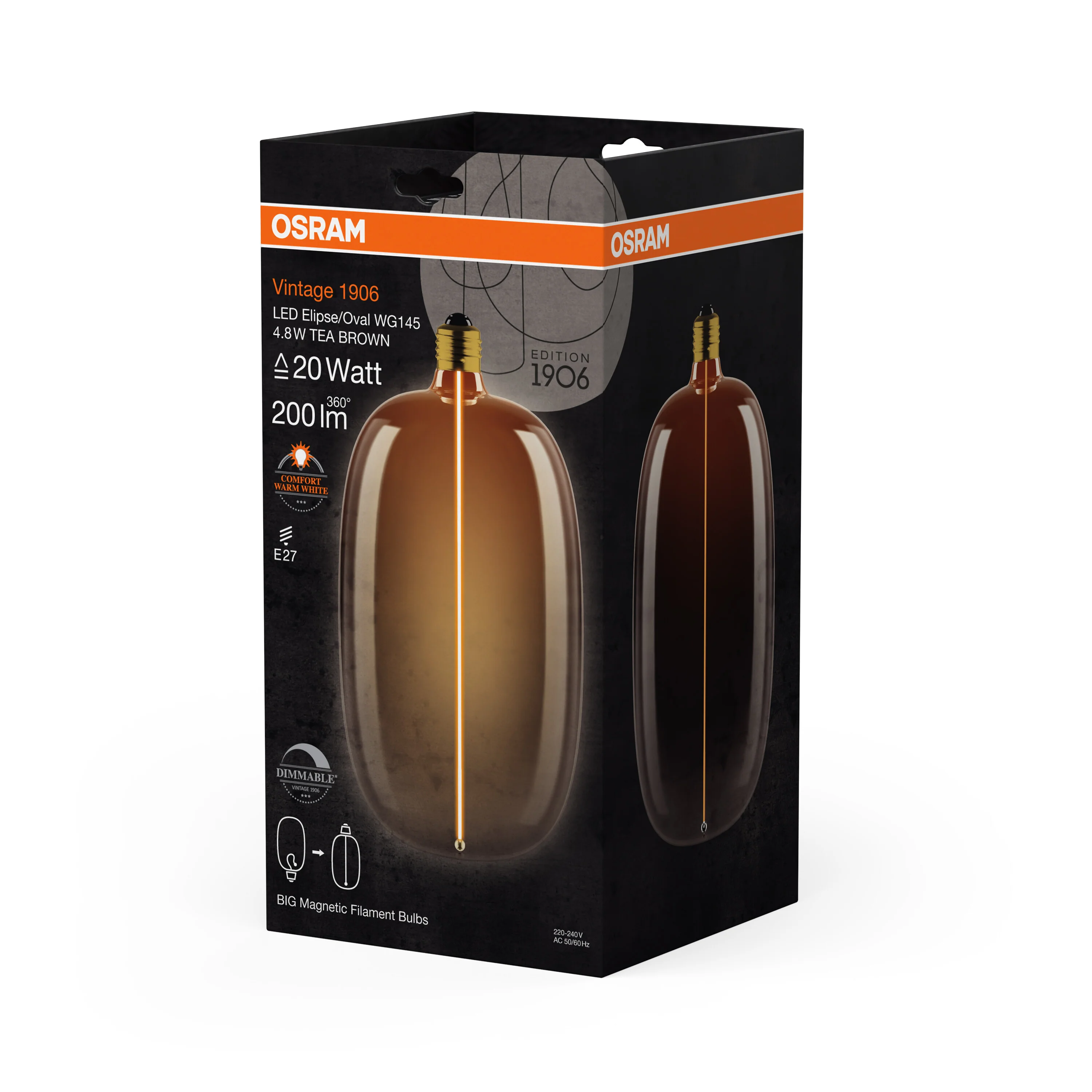 Żarówka LED OSRAM Vintage 1906 Big Elipse Oval 20 Magnetic DIM 4.8W 818 Tea Brown E27 - Image 6