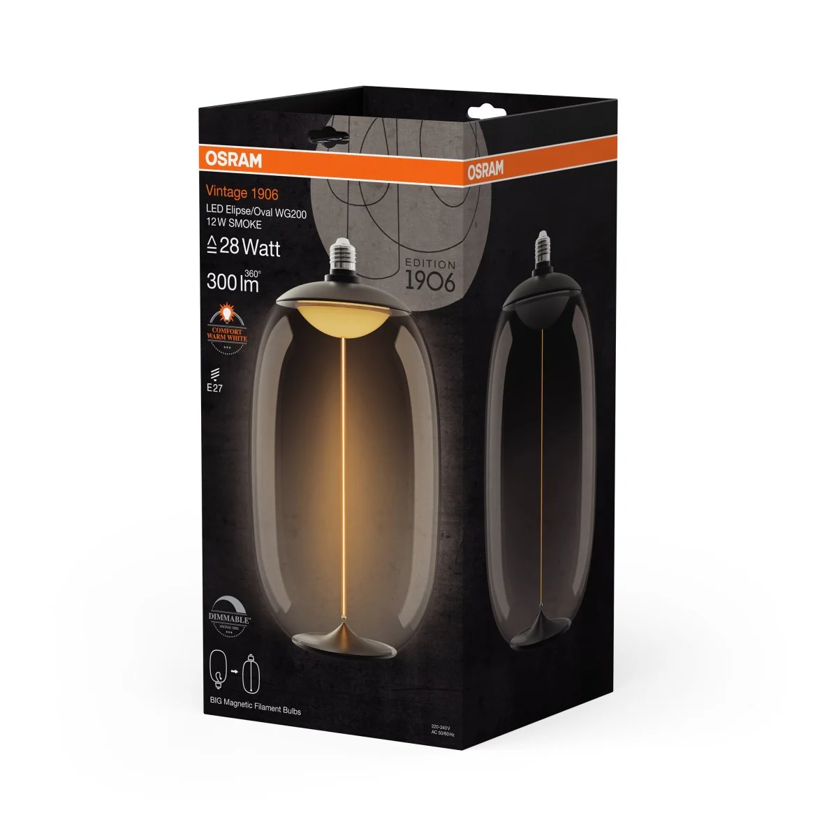 Żarówka LED OSRAM Vintage 1906 Big Elipse Oval 28 Filament Magnetic DIM 12W 818 Smoke E27 - Image 2