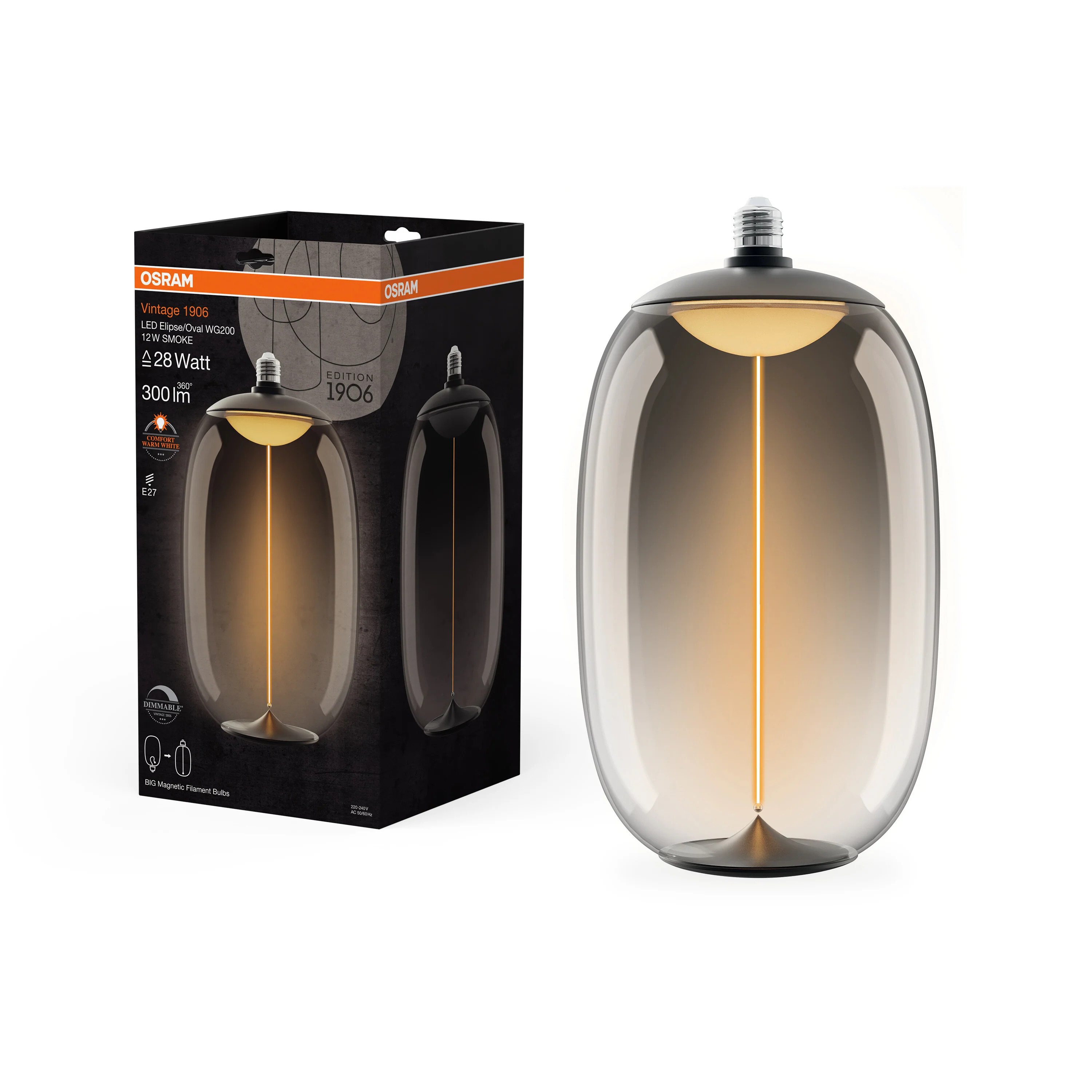 Żarówka LED OSRAM Vintage 1906 Big Elipse Oval 28 Filament Magnetic DIM 12W 818 Smoke E27 - Image 5