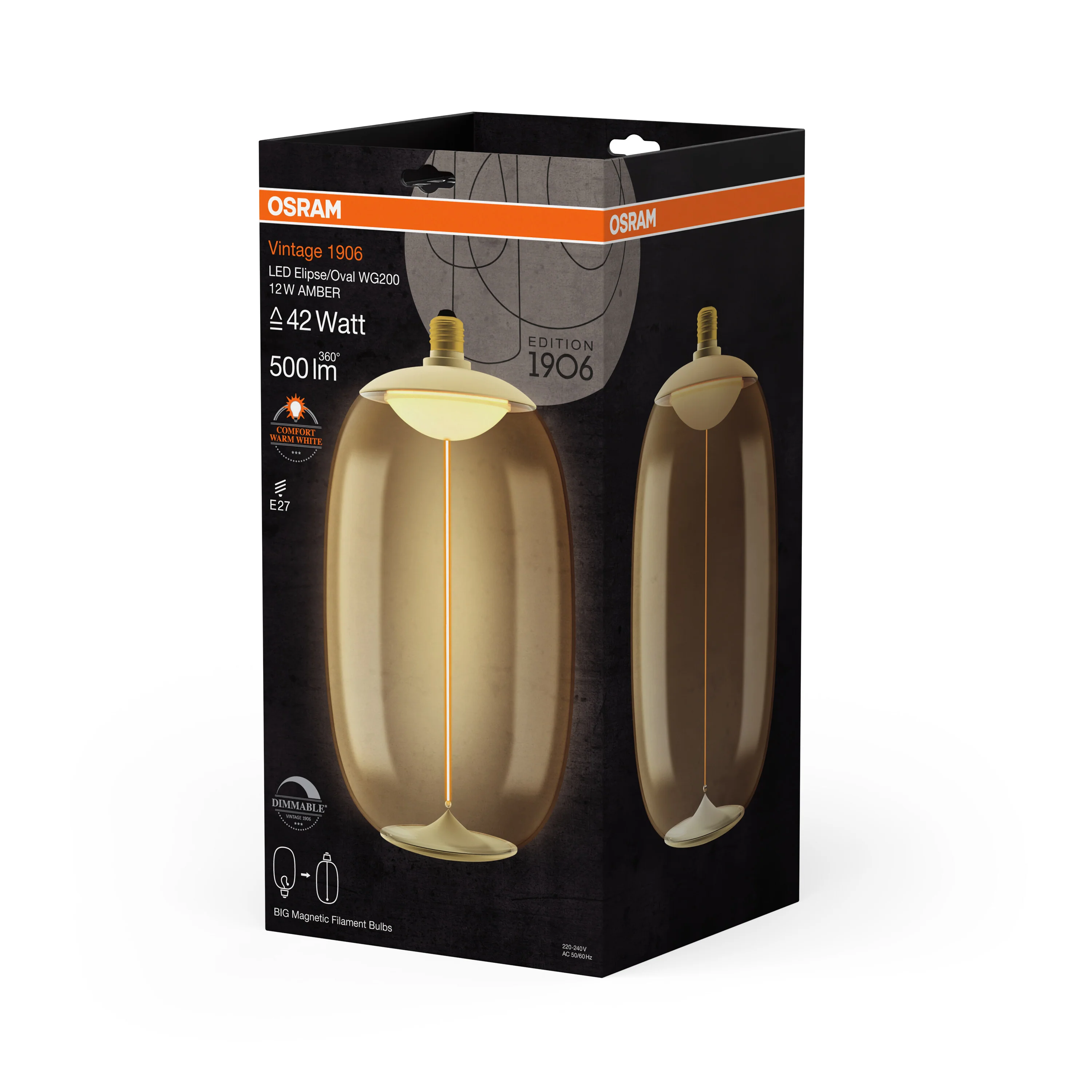 Żarówka LED OSRAM Vintage 1906 Big Elipse Oval 42 Filament Magnetic DIM 12W 818 Amber E27 - Image 6