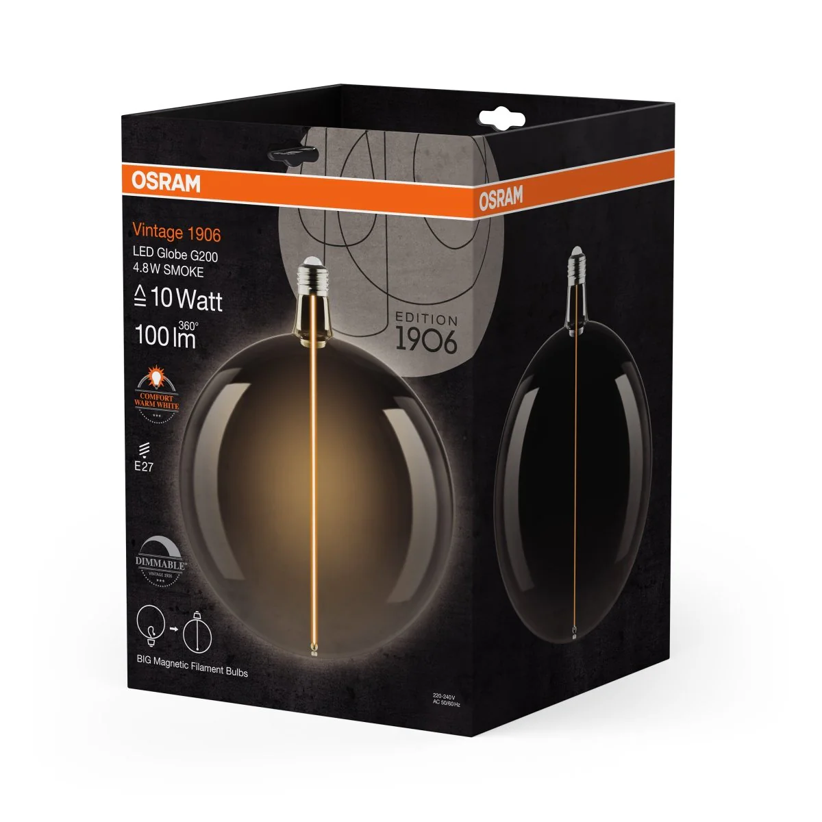 Żarówka LED OSRAM Vintage 1906 Big Globe 200 10 Magnetic DIM 4.8W 818 Smoke E27 - Image 2