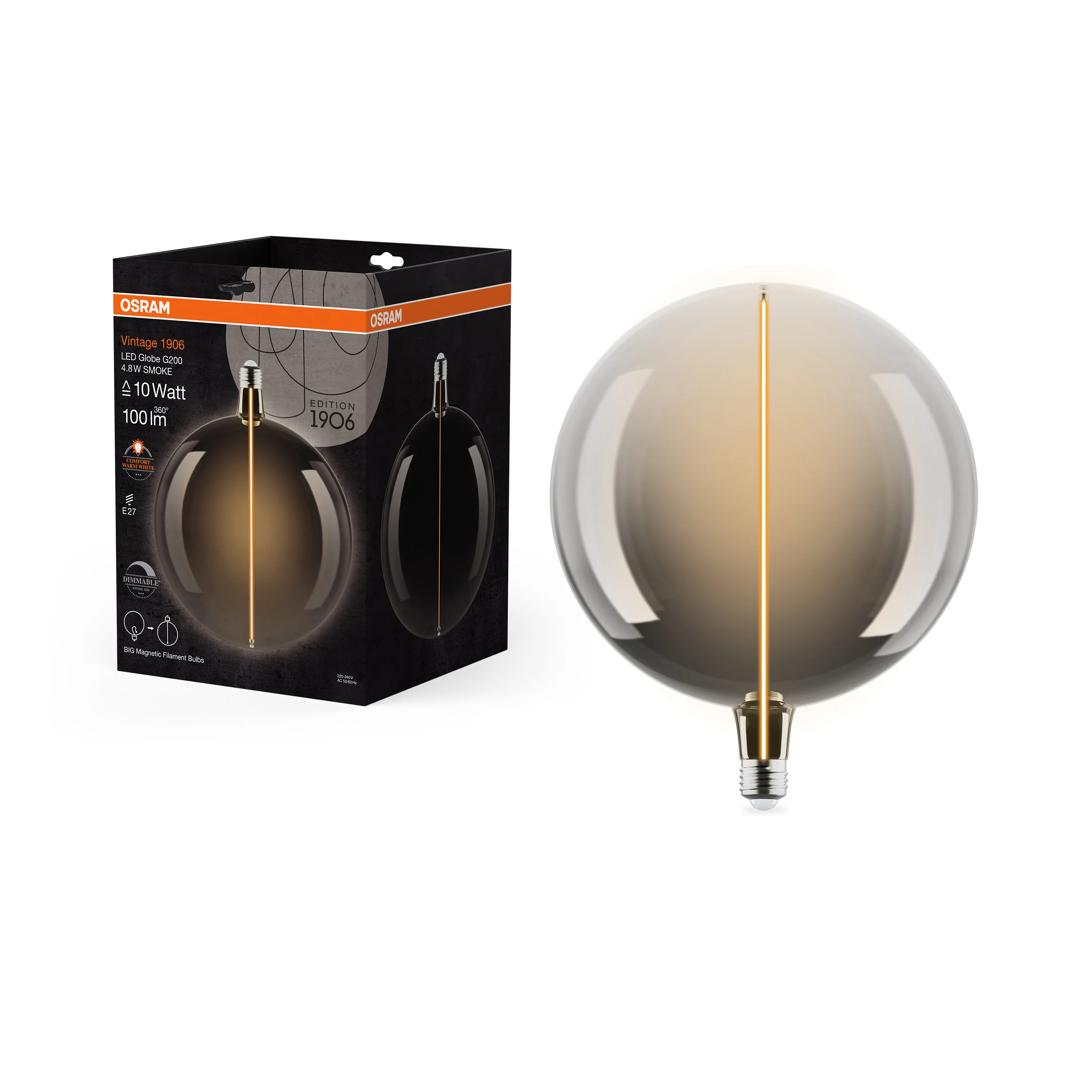 Żarówka LED OSRAM Vintage 1906 Big Globe 200 10 Magnetic DIM 4.8W 818 Smoke E27 - Image 5