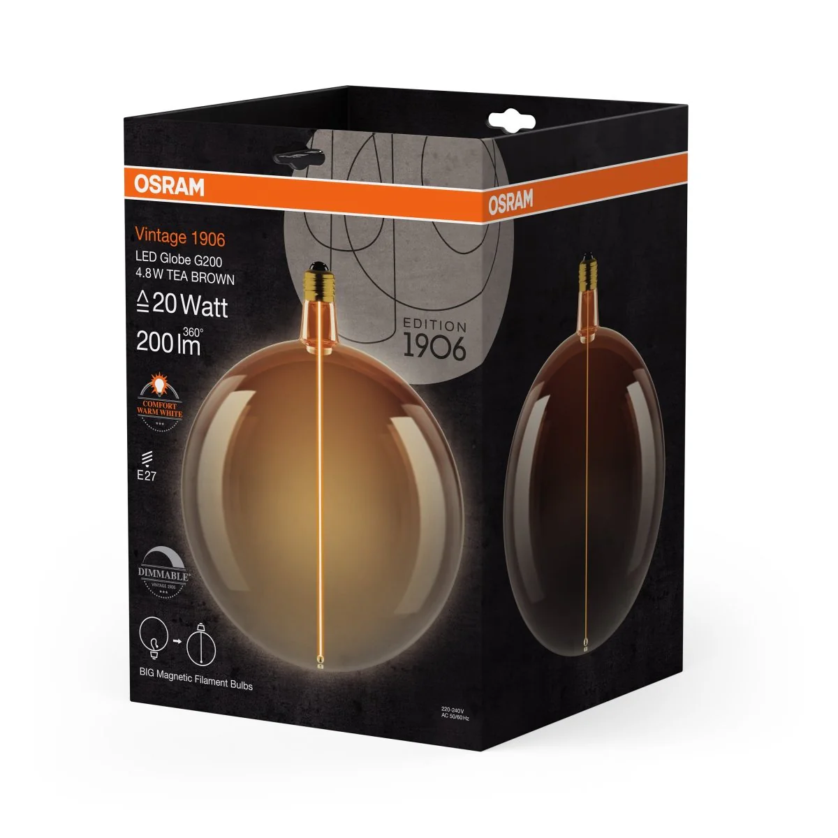 Żarówka LED OSRAM Vintage 1906 Big Globe 200 20 Magnetic DIM 4.8W 818 Tea Brown E27 - Image 2