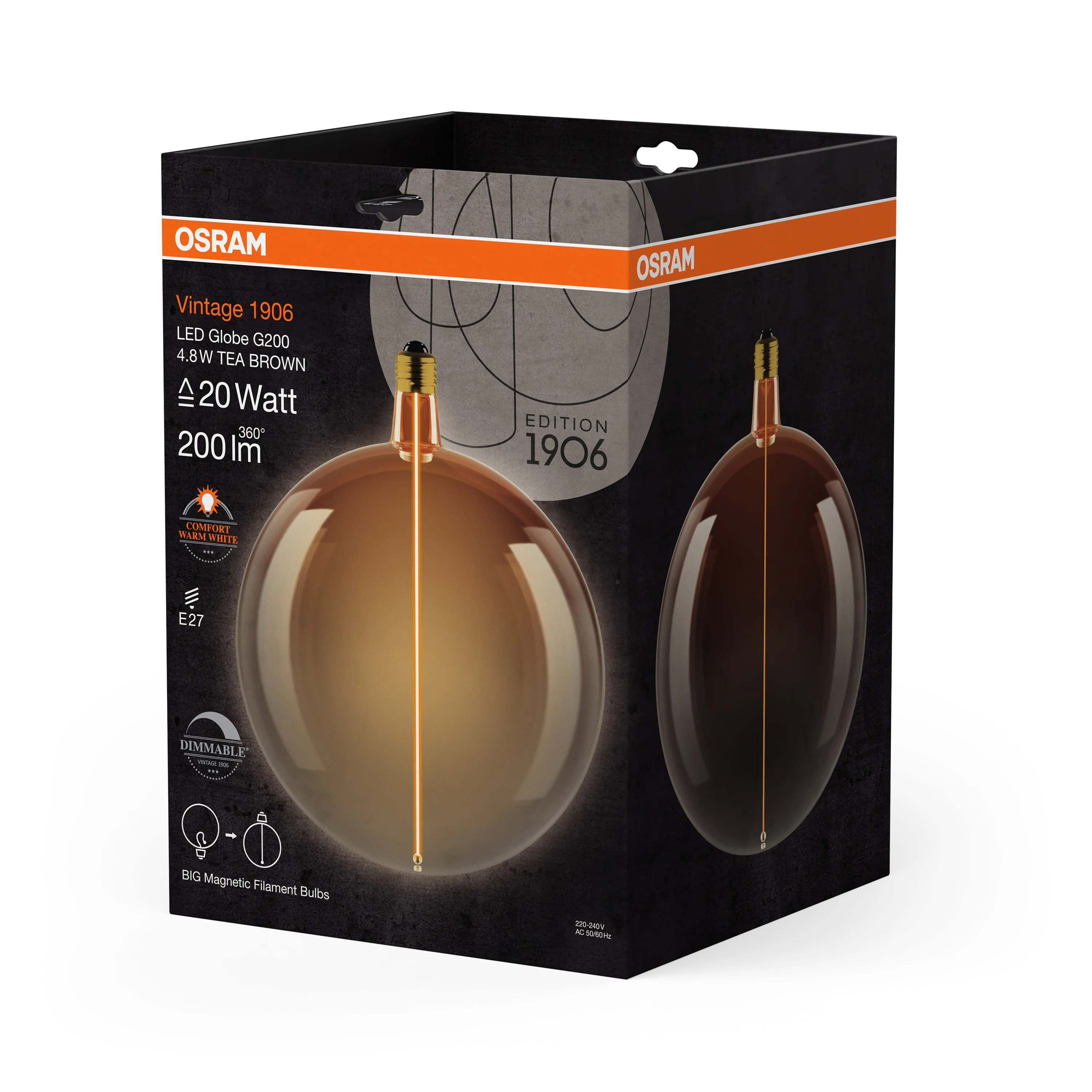 Żarówka LED OSRAM Vintage 1906 Big Globe 200 20 Magnetic DIM 4.8W 818 Tea Brown E27 - Image 6