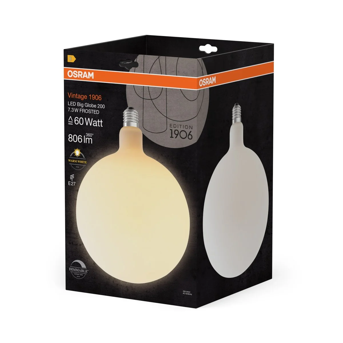 Żarówka LED OSRAM Vintage 1906 Big Globe 200 60 DIM 7.3W 827 Frosted E27 - Image 2