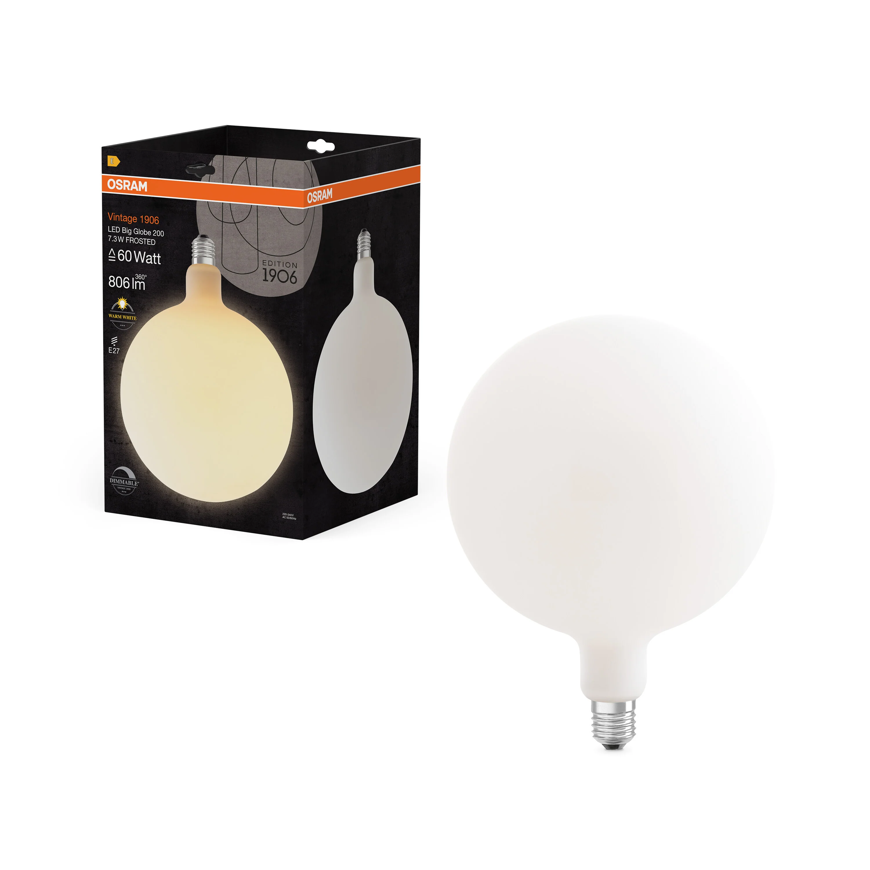 Żarówka LED OSRAM Vintage 1906 Big Globe 200 60 DIM 7.3W 827 Frosted E27 - Image 5