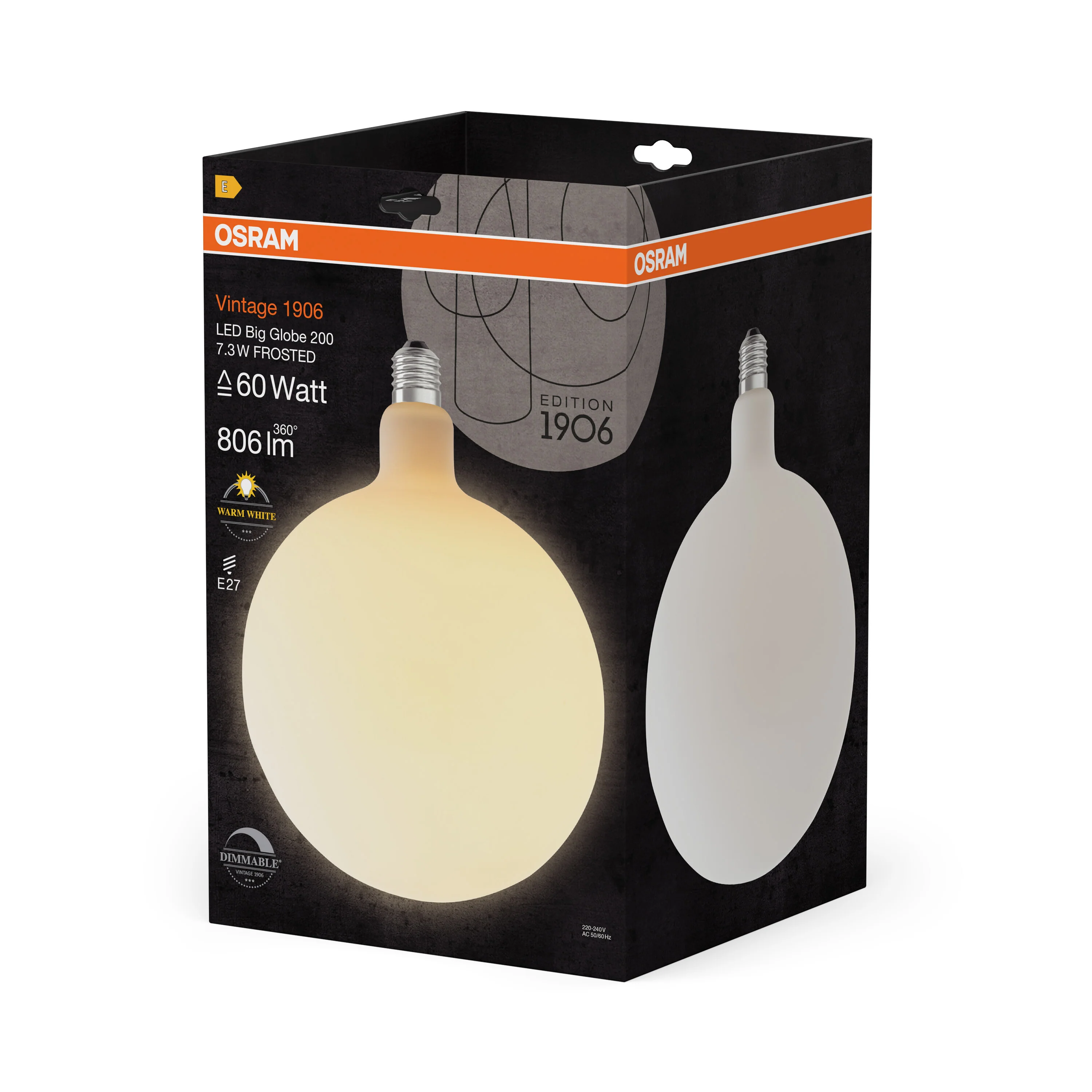 Żarówka LED OSRAM Vintage 1906 Big Globe 200 60 DIM 7.3W 827 Frosted E27 - Image 6