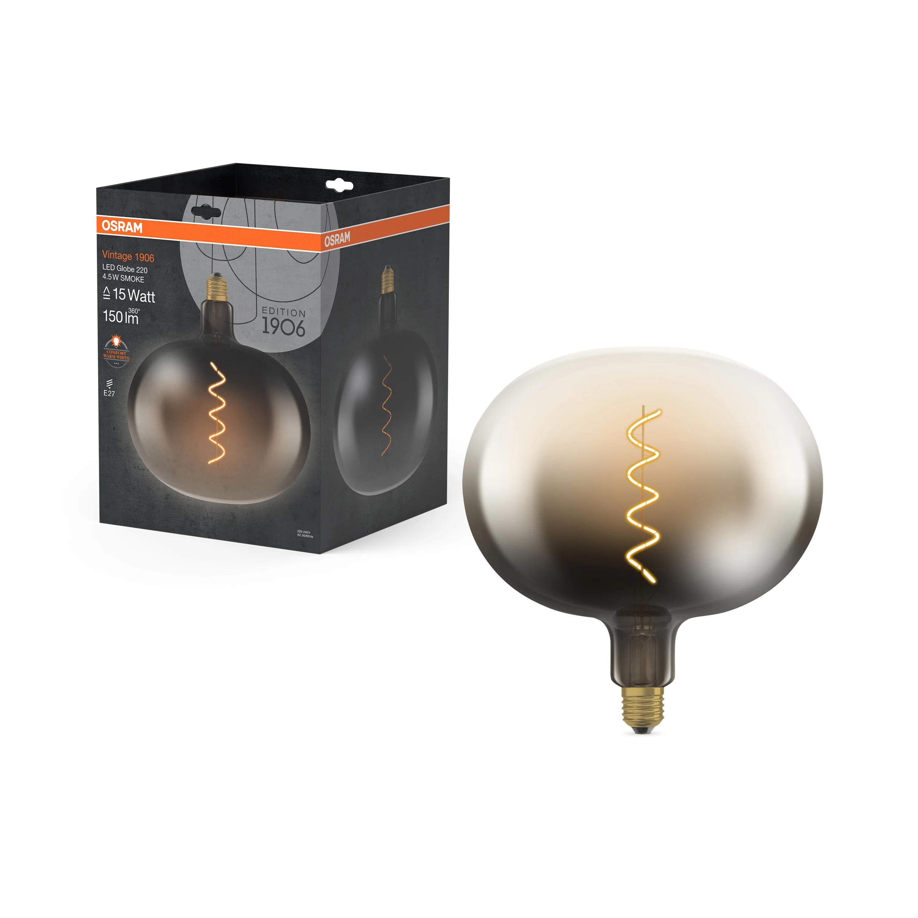 Żarówka LED OSRAM Vintage 1906 Big Globe 220 15 Filament 4.5W 818 Smoke E27 - Image 5