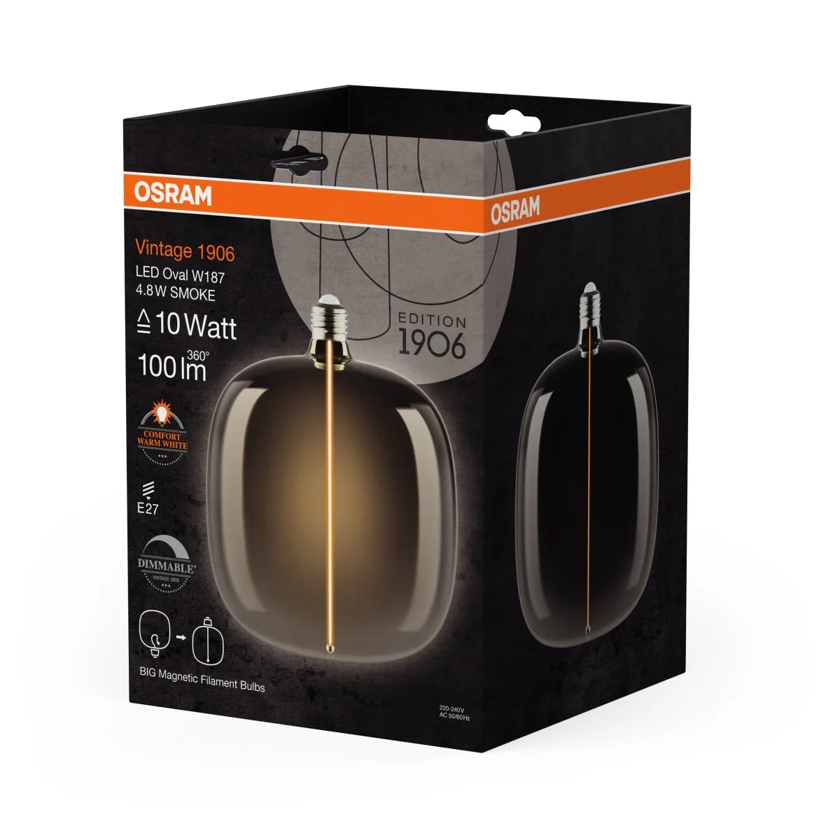 Żarówka LED OSRAM Vintage 1906 Big Oval 10 Magnetic DIM 4.8W 818 Smoke E27 - Image 2