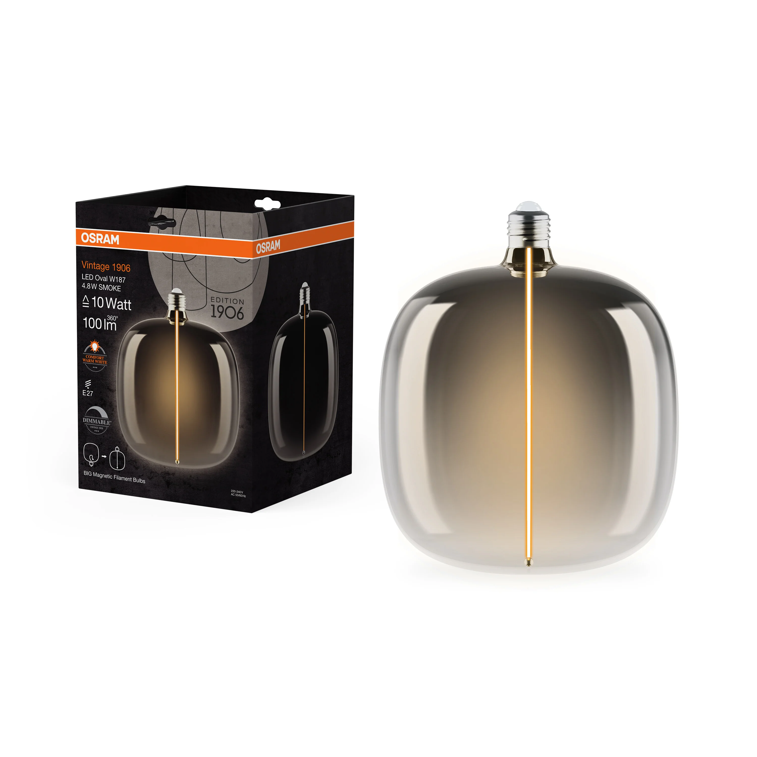 Żarówka LED OSRAM Vintage 1906 Big Oval 10 Magnetic DIM 4.8W 818 Smoke E27 - Image 5