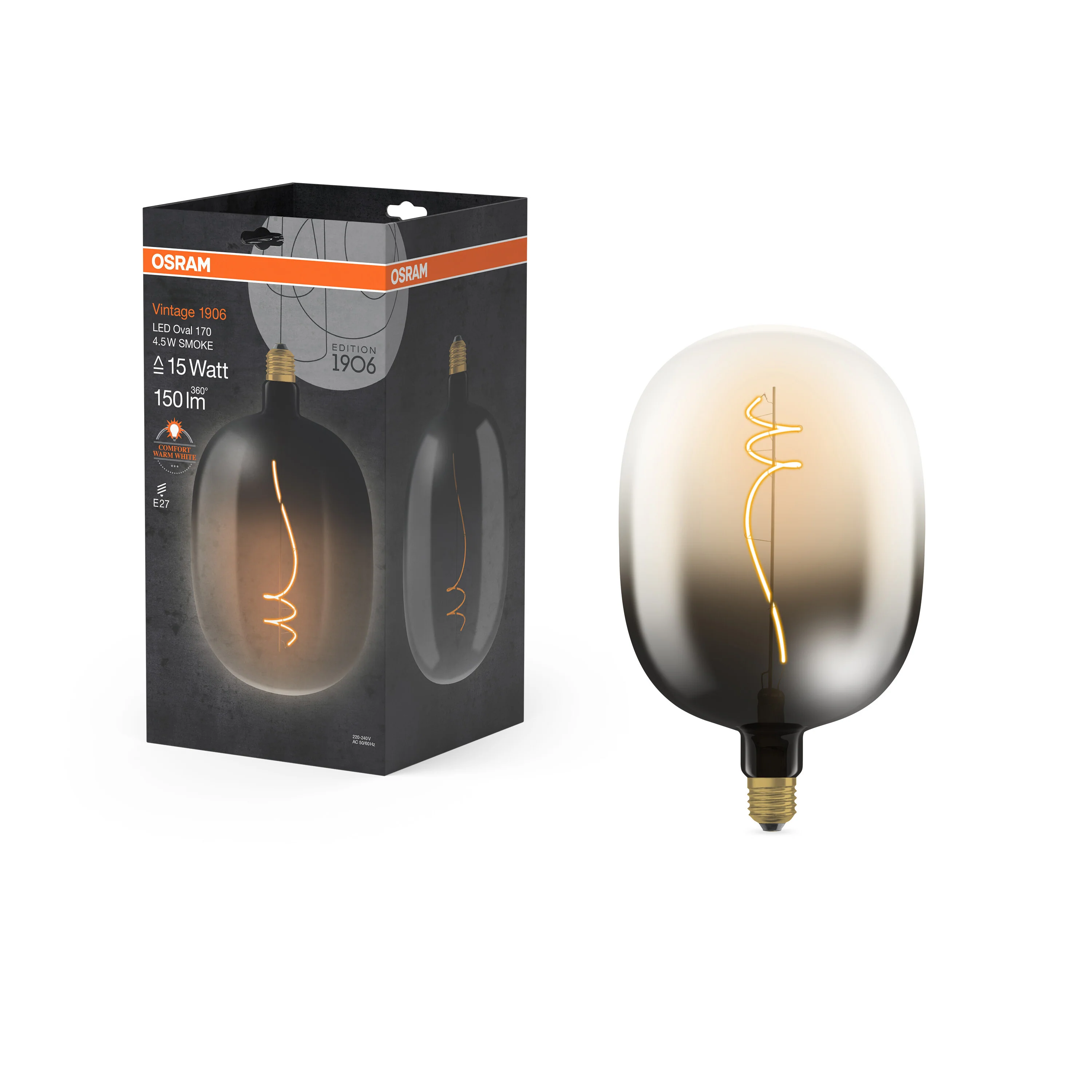 Żarówka LED OSRAM Vintage 1906 Big Oval 15 Filament Magnetic 4.5W 818 Smoke E27 - Image 5