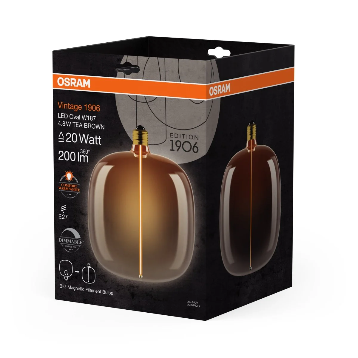 Żarówka LED OSRAM Vintage 1906 Big Oval 20 Magnetic DIM 4.8W 818 Tea Brown E27 - Image 2
