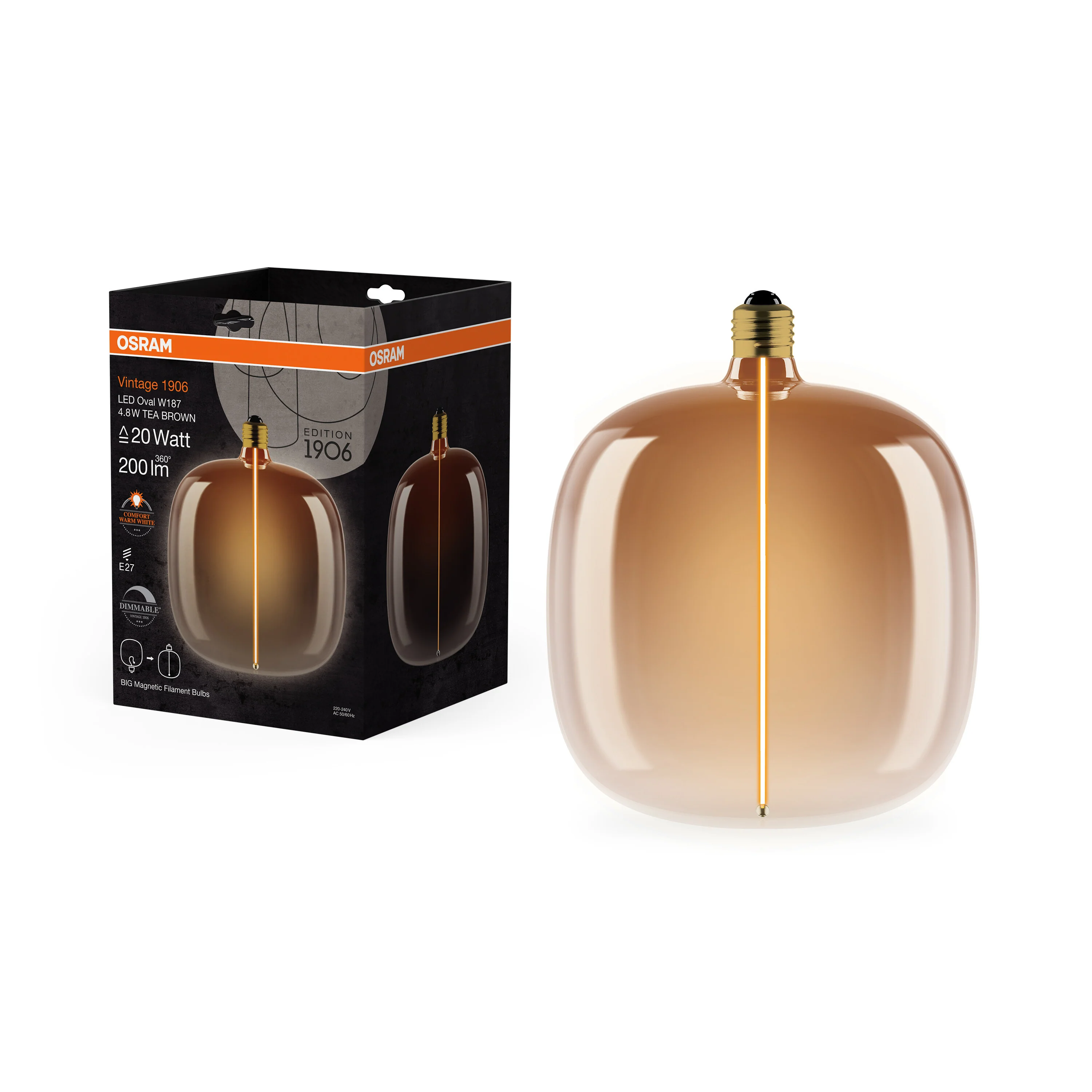 Żarówka LED OSRAM Vintage 1906 Big Oval 20 Magnetic DIM 4.8W 818 Tea Brown E27 - Image 5