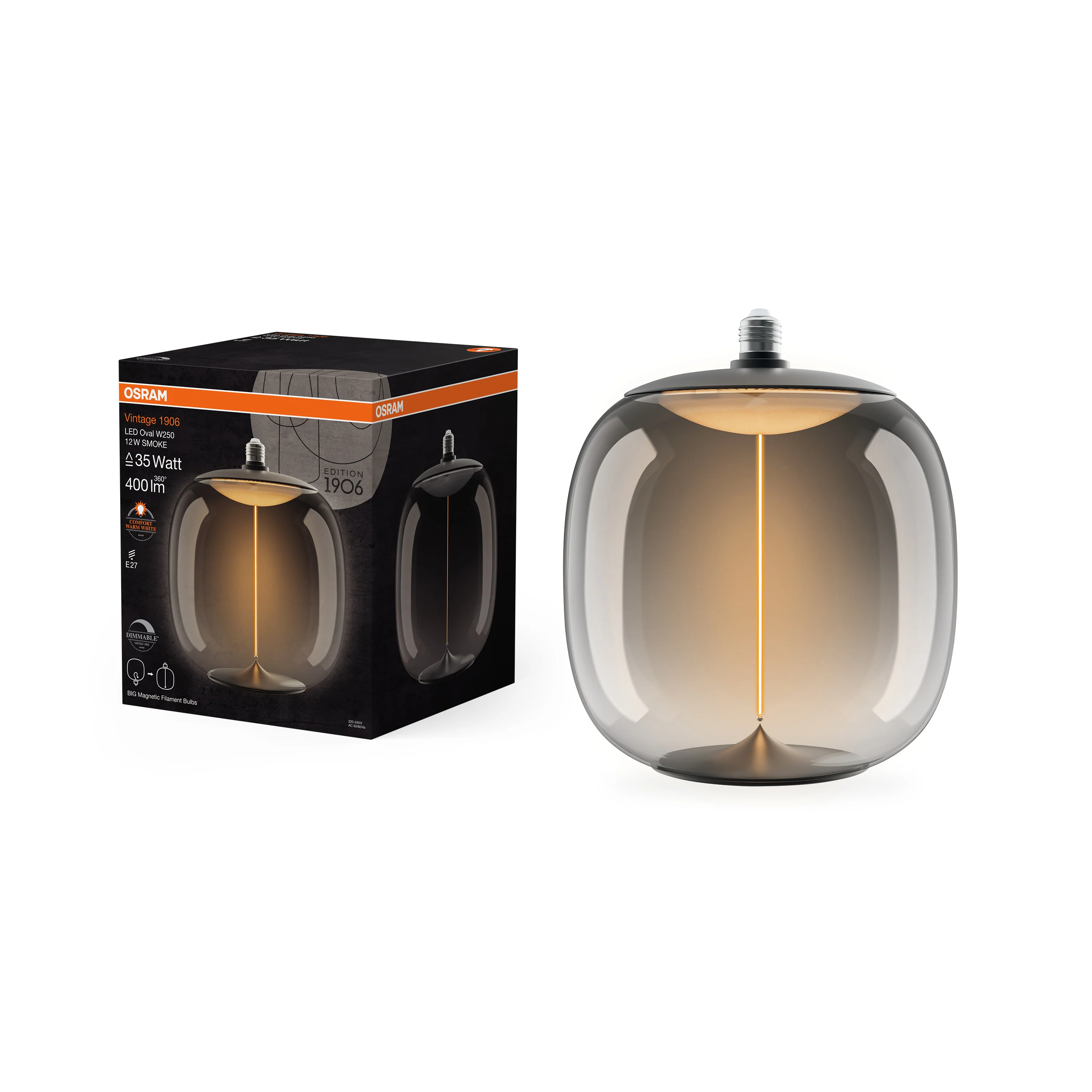 Żarówka LED OSRAM Vintage 1906 Big Oval 35 Filament Magnetic DIM 12W 818 Smoke E27 - Image 5