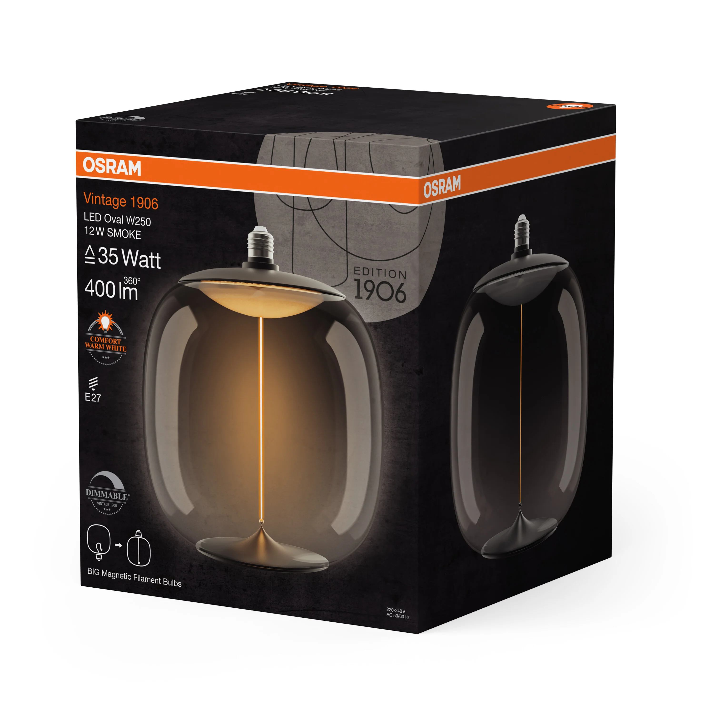 Żarówka LED OSRAM Vintage 1906 Big Oval 35 Filament Magnetic DIM 12W 818 Smoke E27 - Image 6