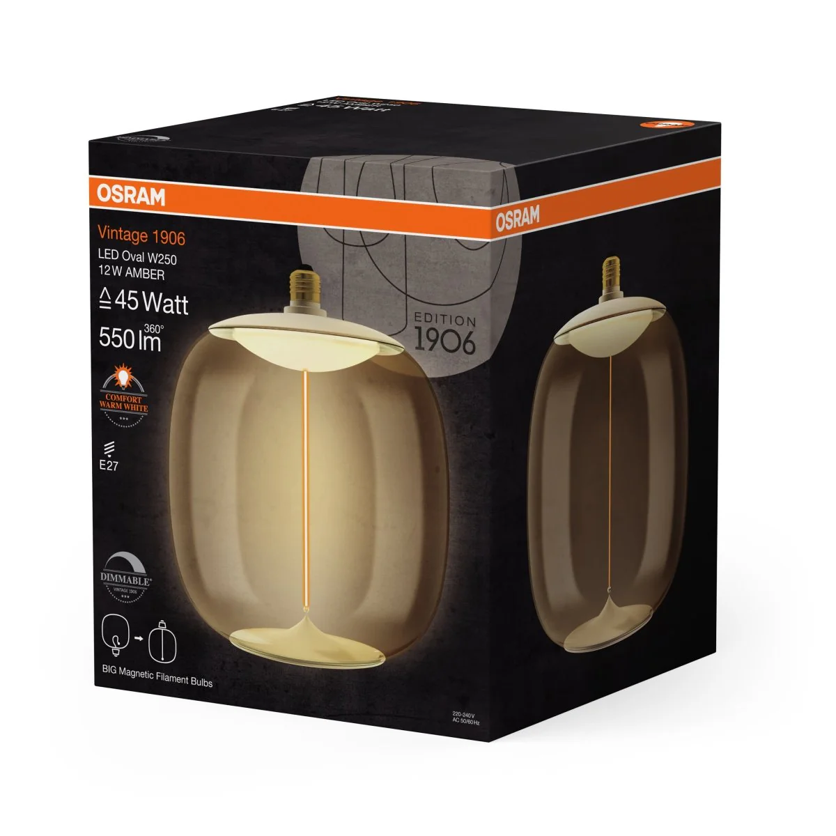 Żarówka LED OSRAM Vintage 1906 Big Oval 45 Filament Magnetic DIM 12W 818 Amber E27 - Image 2