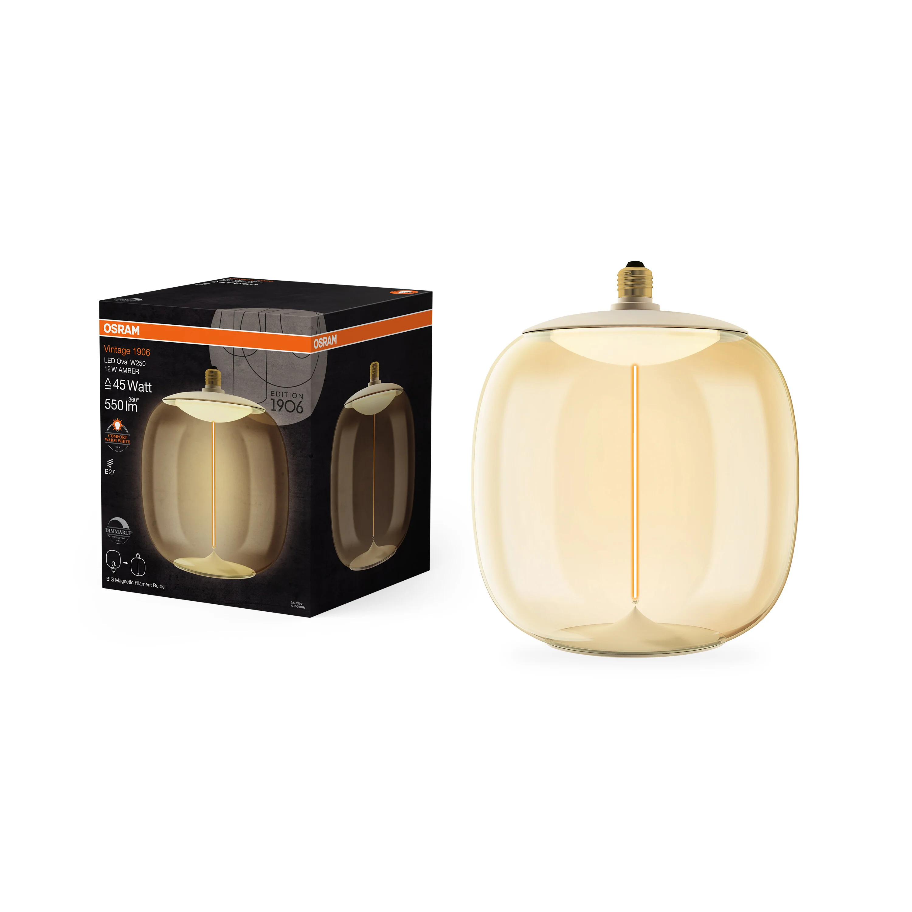 Żarówka LED OSRAM Vintage 1906 Big Oval 45 Filament Magnetic DIM 12W 818 Amber E27 - Image 5