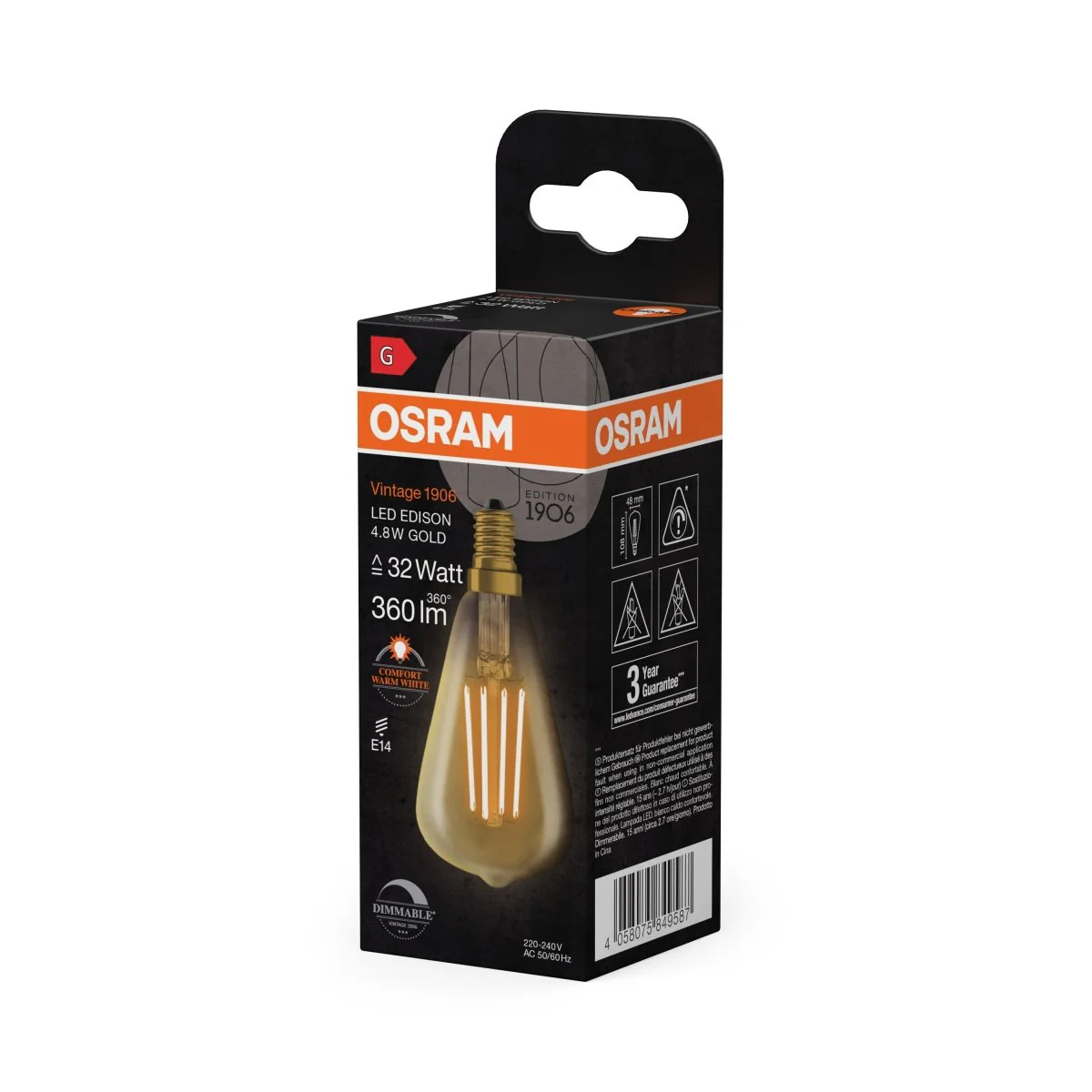Żarówka LED OSRAM Vintage 1906 Edison 32 Filament DIM 4.8W 822 Gold E14 - Image 2