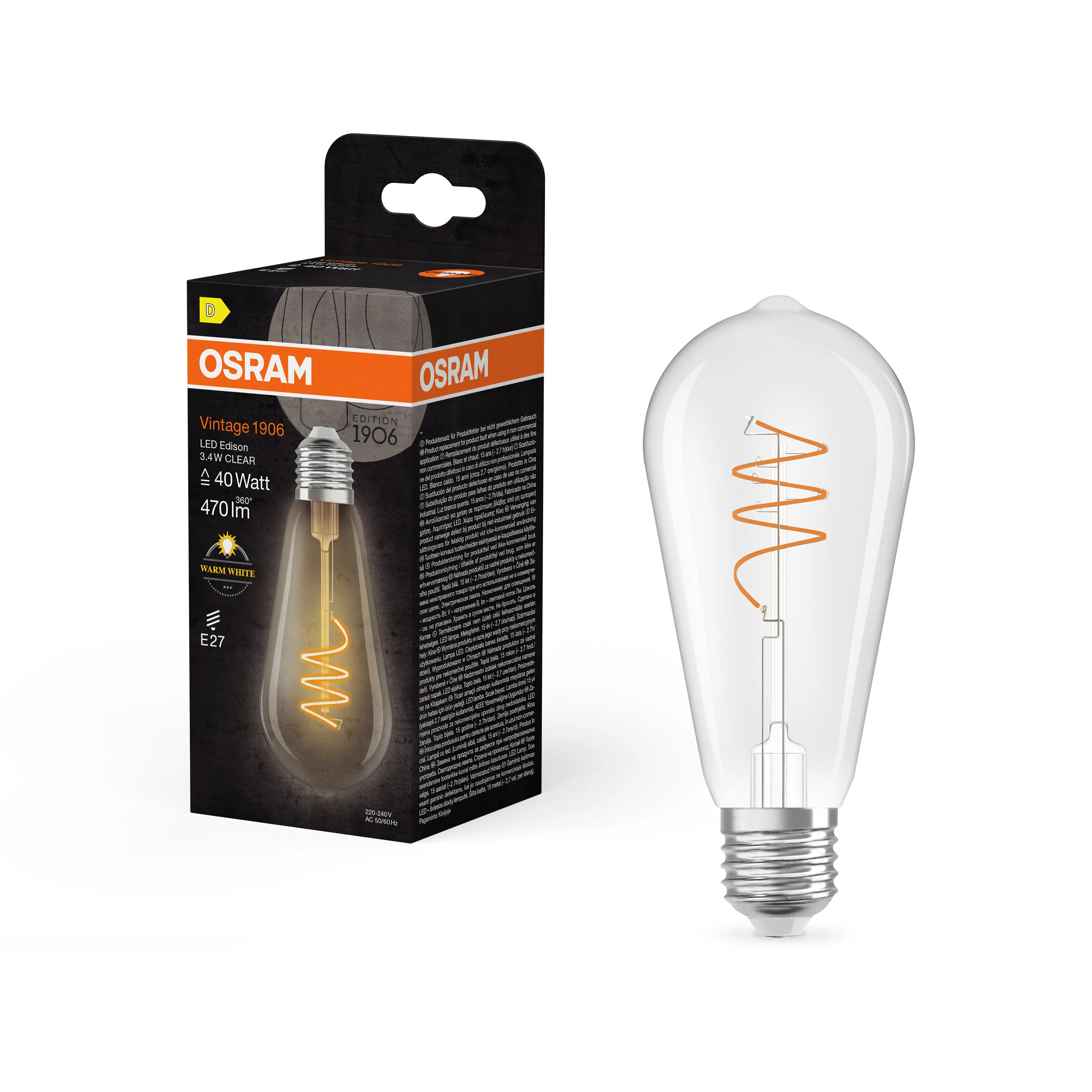 Żarówka LED OSRAM Vintage 1906 Edison 40 Spiral Filament 3.4W 827 Clear E27 - Image 5