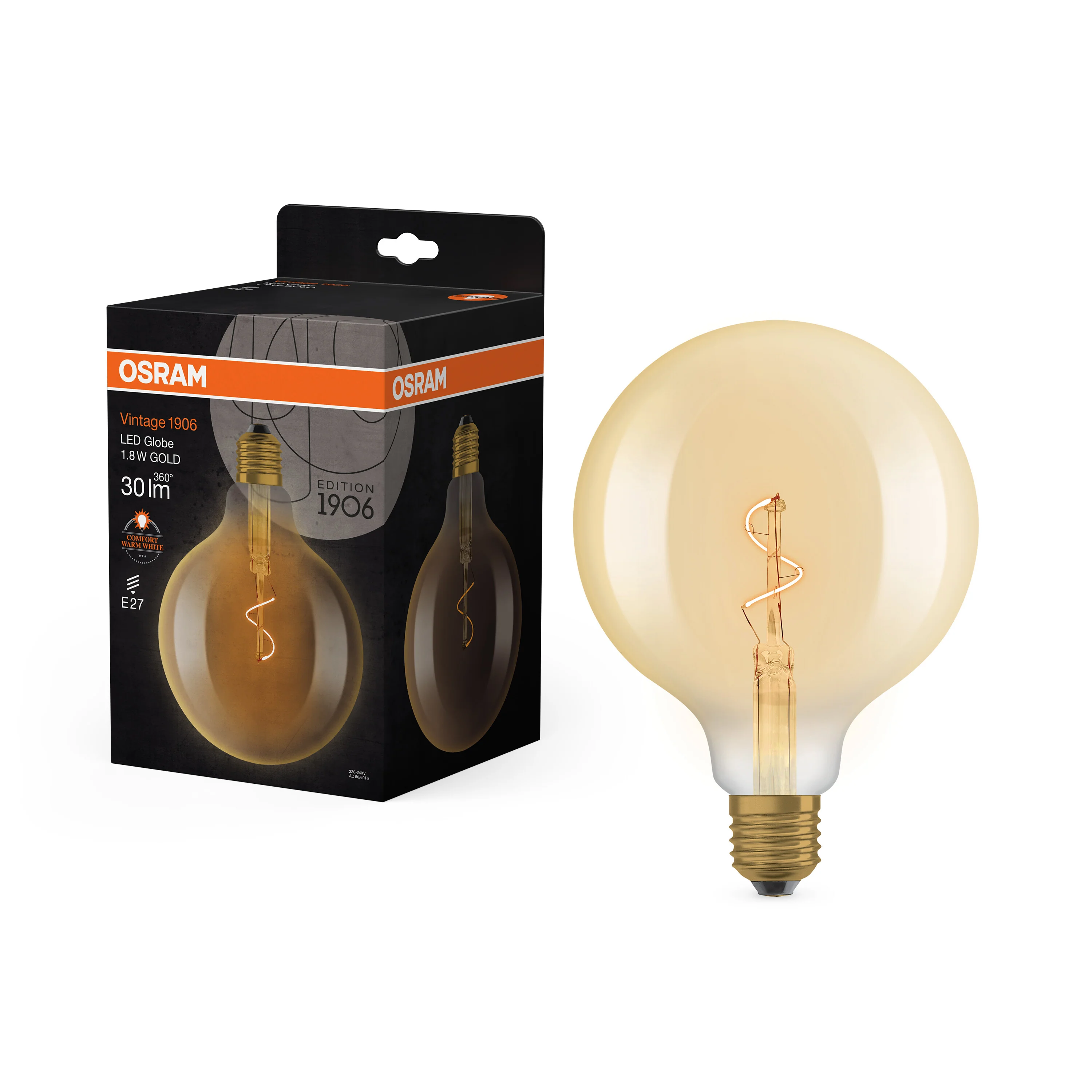 Żarówka LED OSRAM Vintage 1906 Globe 125 Spiral Filament 1.8W 822 Gold E27 - Image 4