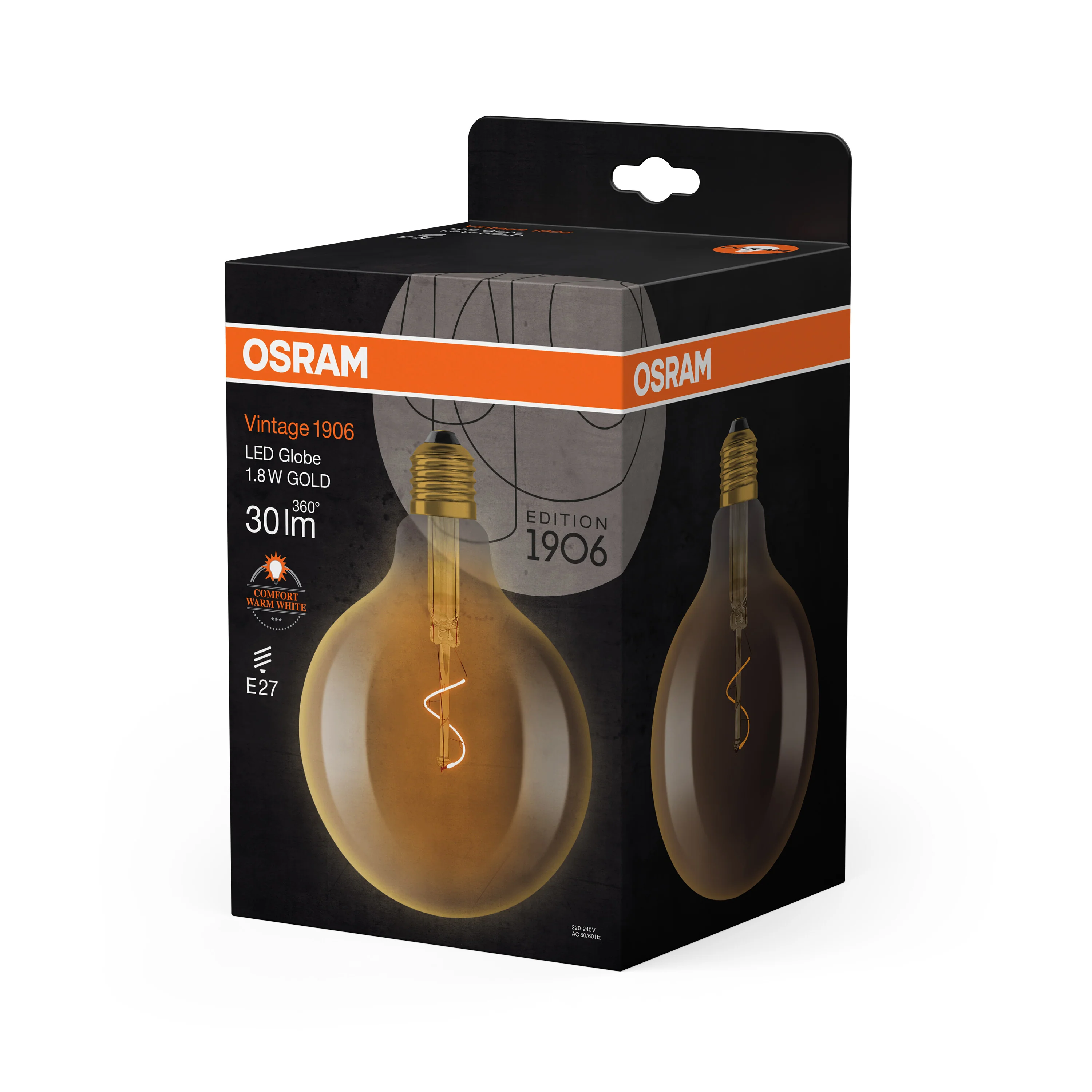 Żarówka LED OSRAM Vintage 1906 Globe 125 Spiral Filament 1.8W 822 Gold E27 - Image 5