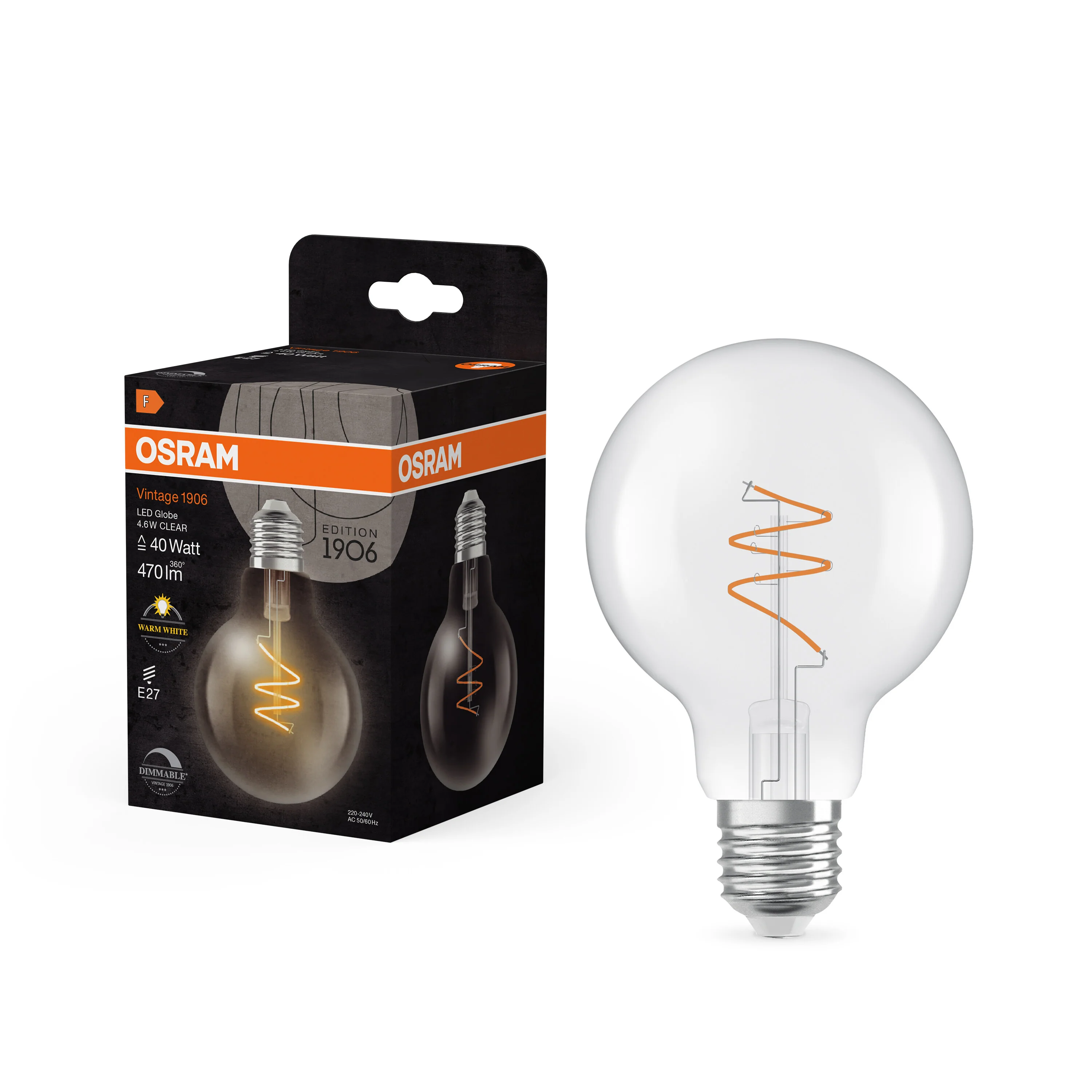 Żarówka LED OSRAM Vintage 1906 Globe 80 40 Spiral Filament DIM 4.6W 927 Clear E27 - Image 5