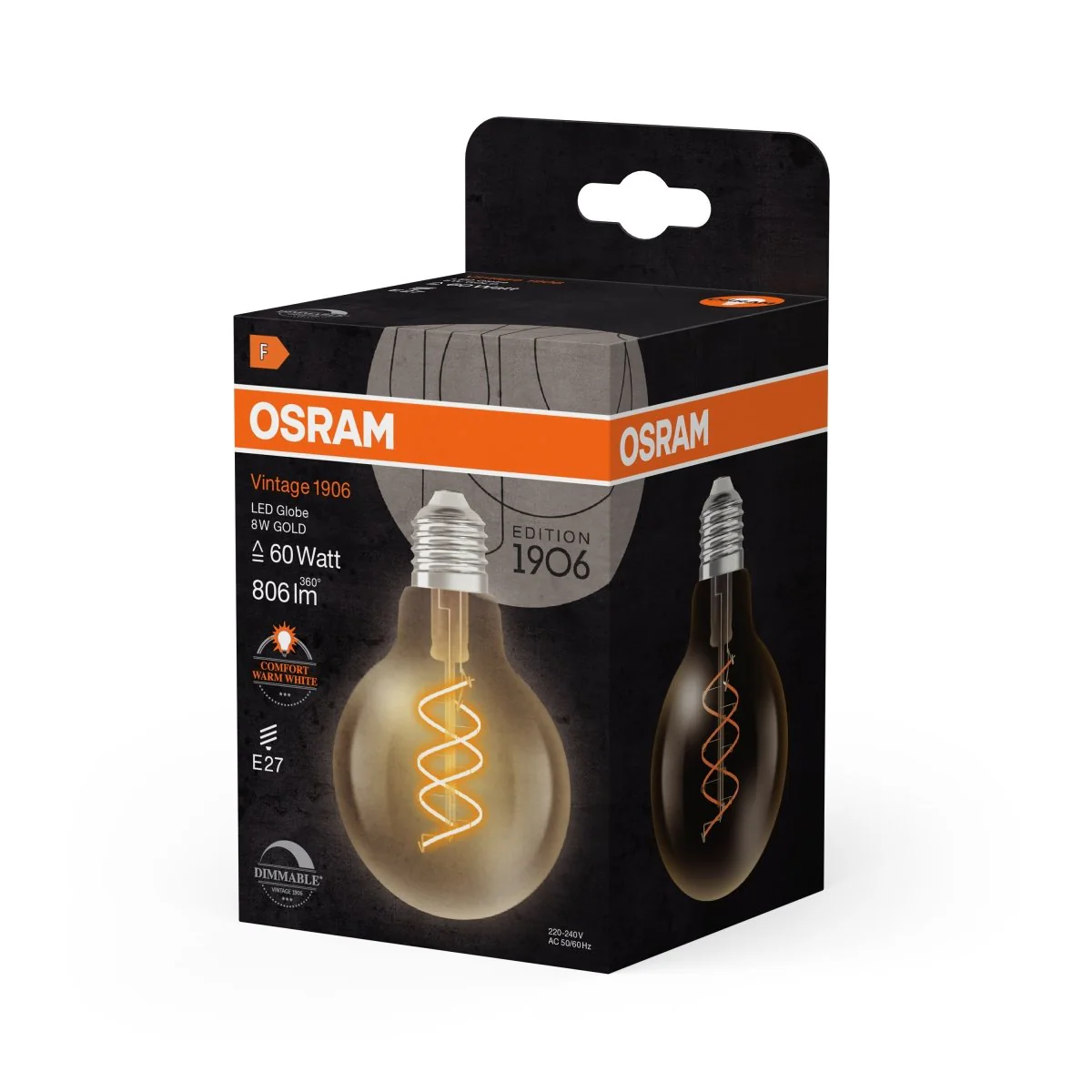 Żarówka LED OSRAM Vintage 1906 Globe 80 60 Spiral Filament DIM 8W 922 Gold E27 - Image 2