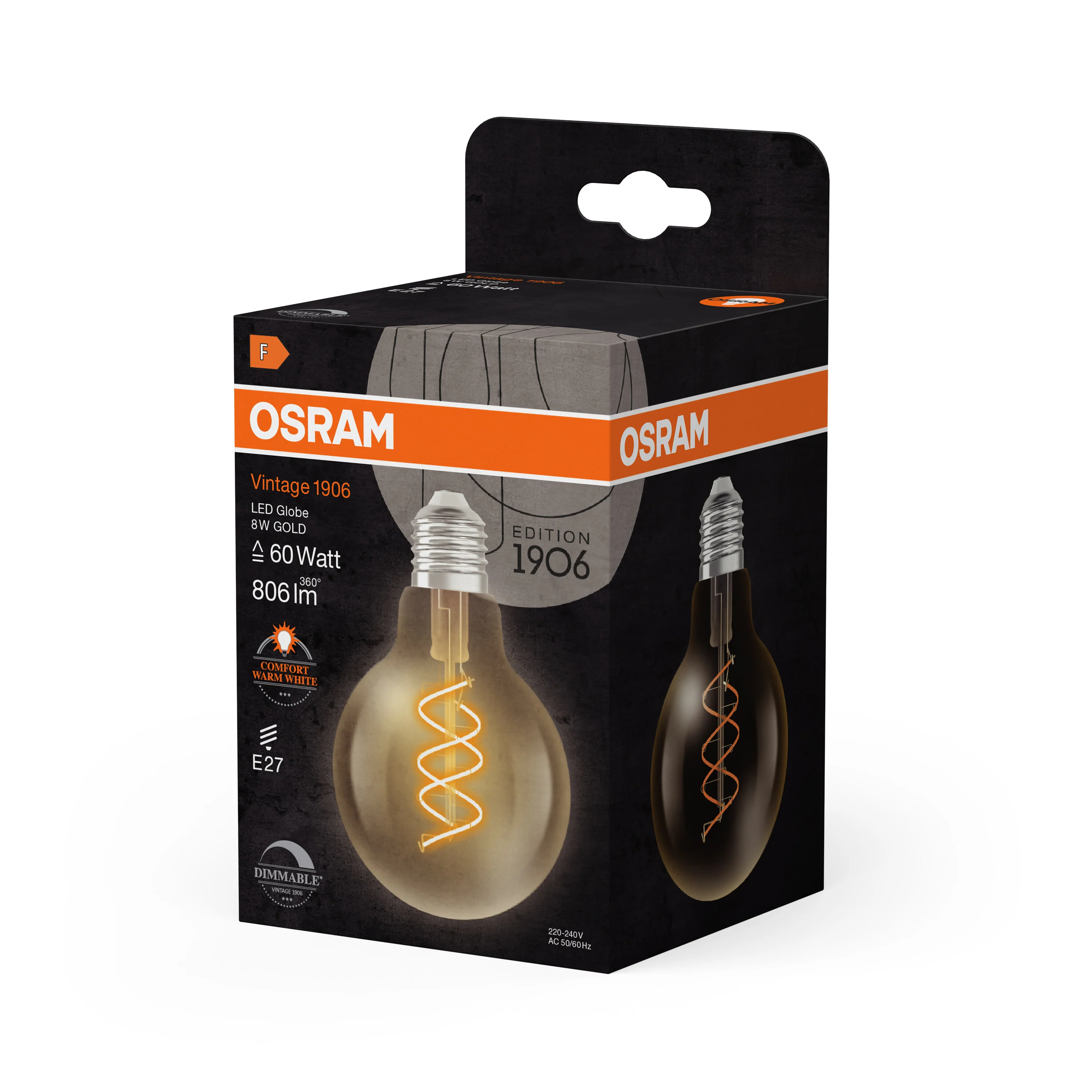 Żarówka LED OSRAM Vintage 1906 Globe 80 60 Spiral Filament DIM 8W 922 Gold E27 - Image 6