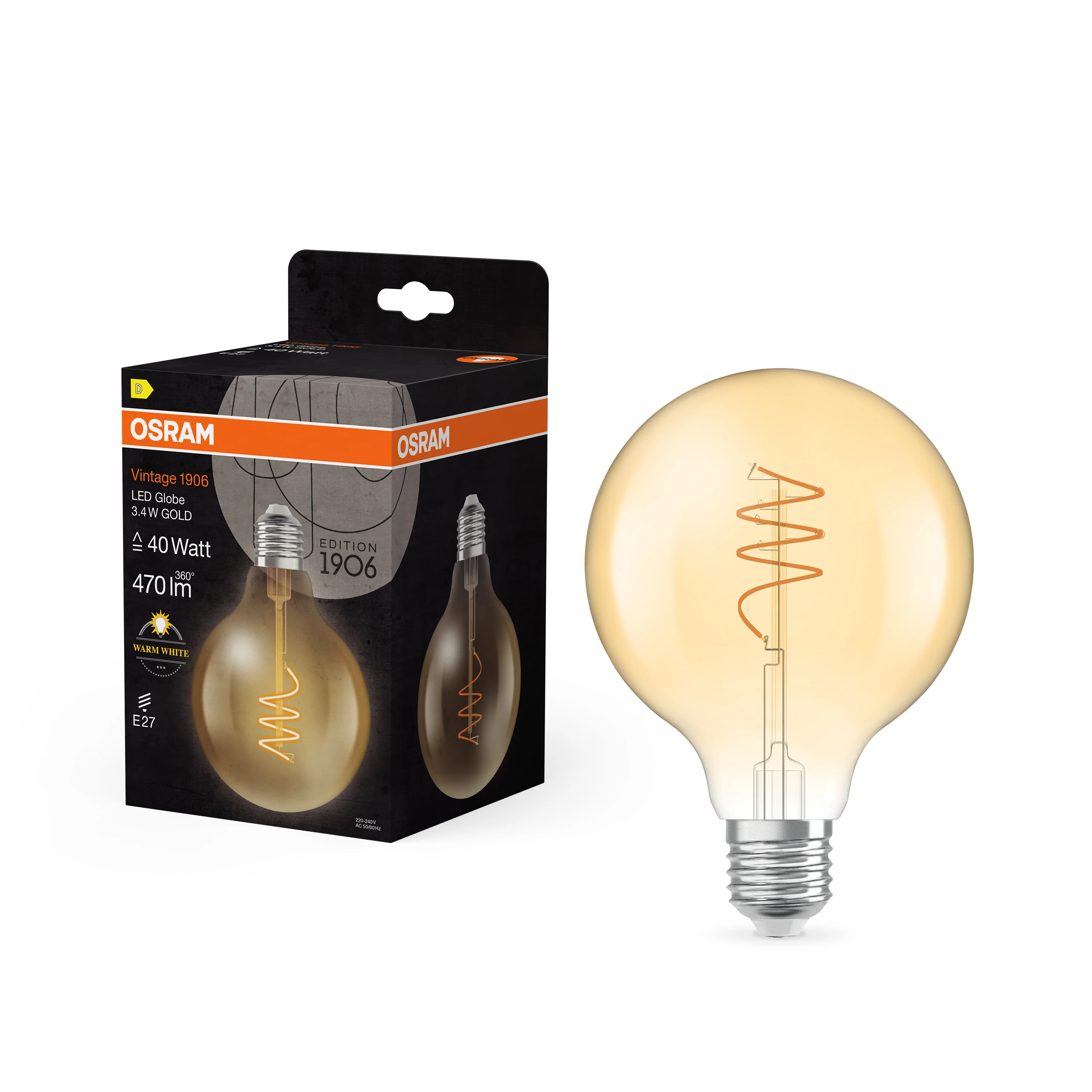 Żarówka LED OSRAM Vintage 1906 Globe 95 40 Spiral Filament 3.4W 827 Gold E27 - Image 5