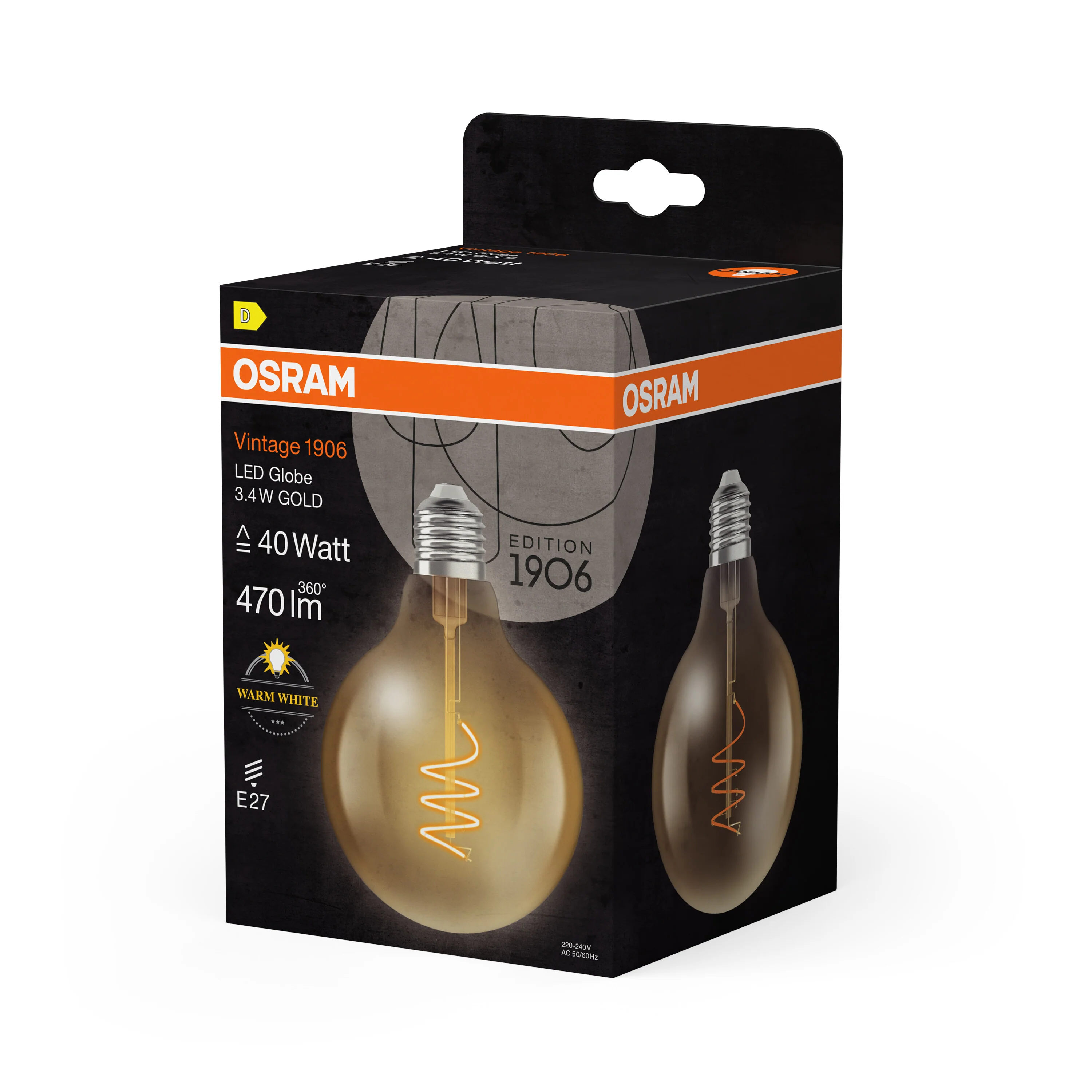 Żarówka LED OSRAM Vintage 1906 Globe 95 40 Spiral Filament 3.4W 827 Gold E27 - Image 6