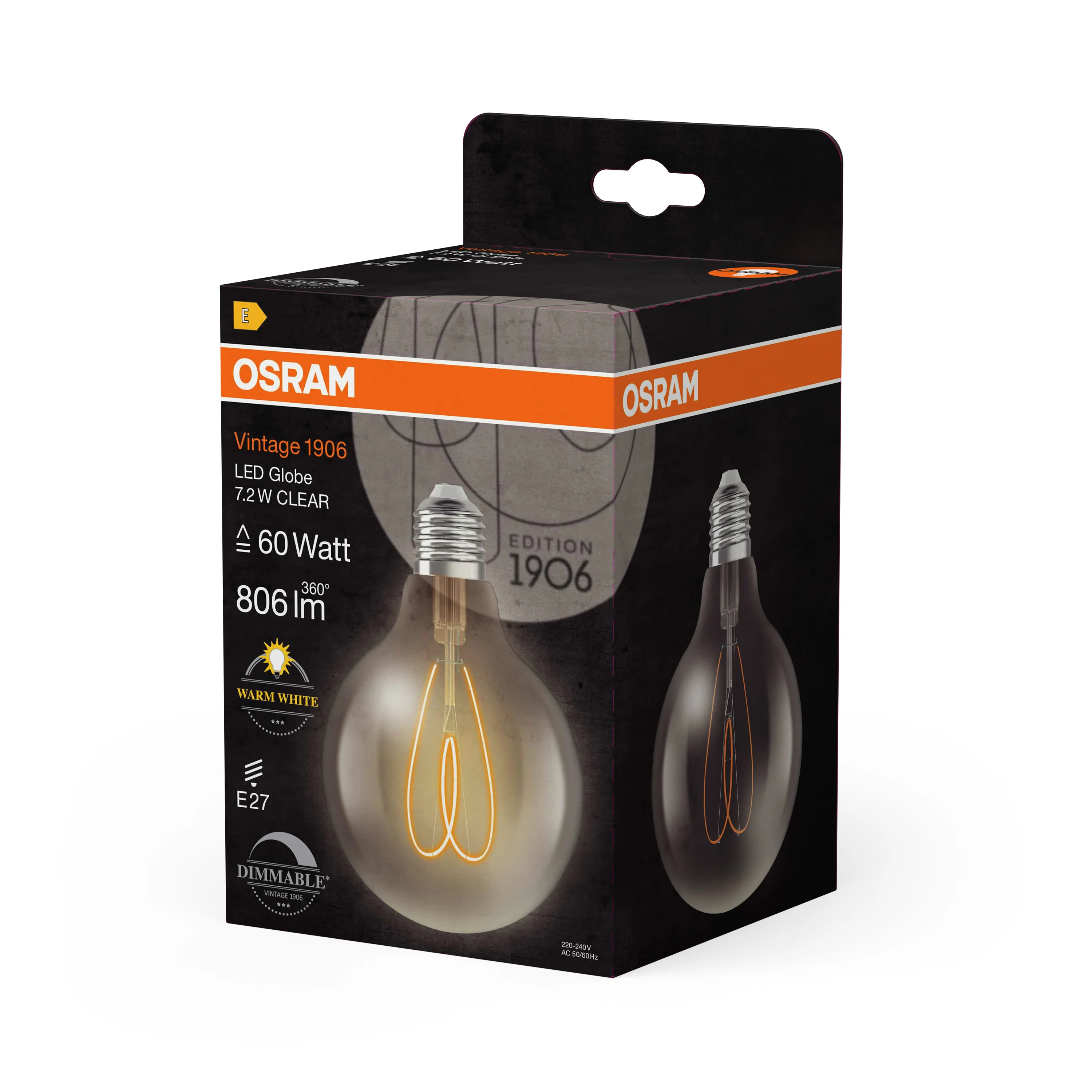 Żarówka LED OSRAM Vintage 1906 Globe 95 60 Heart Filament DIM 7.2W 927 Clear E27 - Image 6