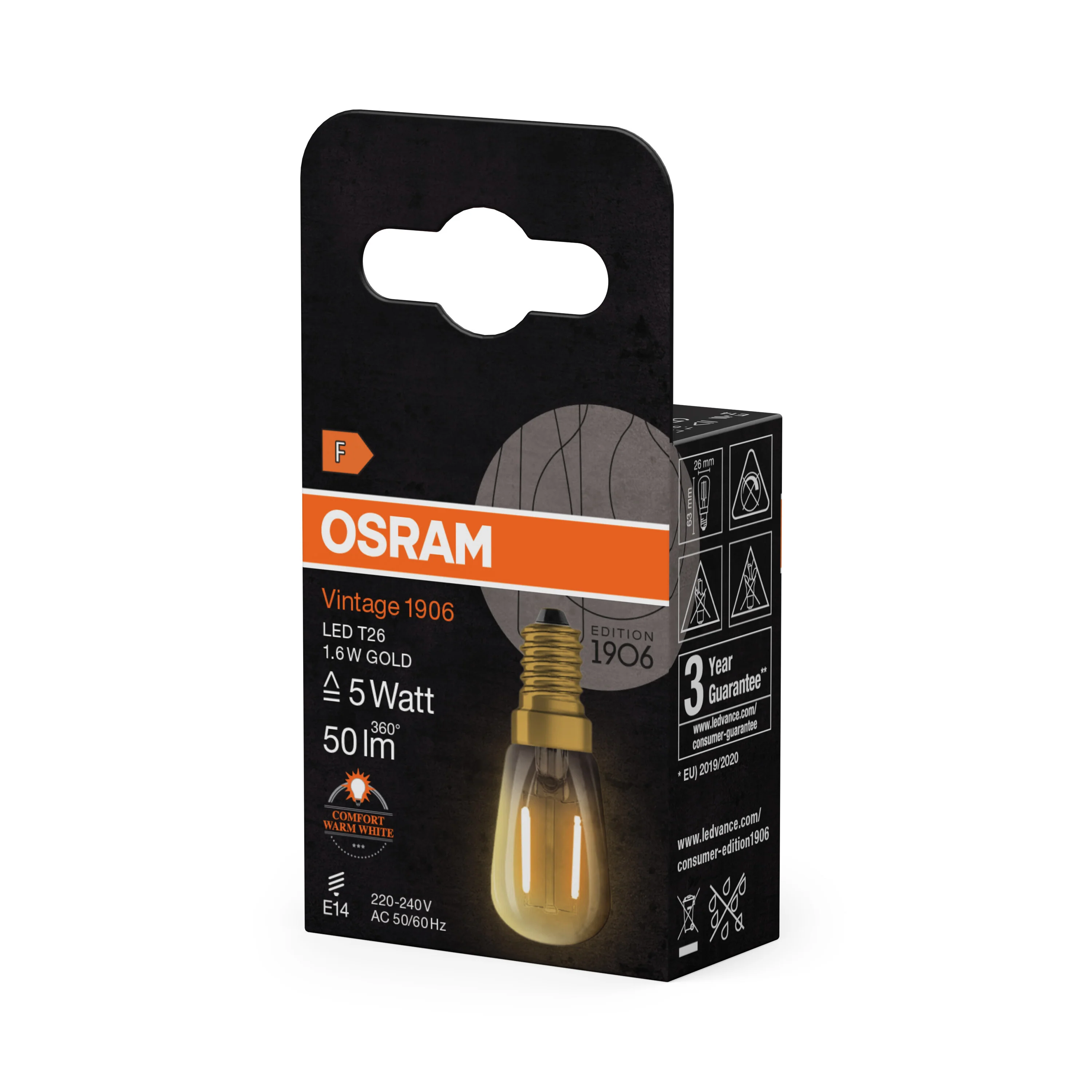Żarówka LED OSRAM Vintage 1906 LED T26 5 Filament 1.6W 824 Gold E14 - Image 5