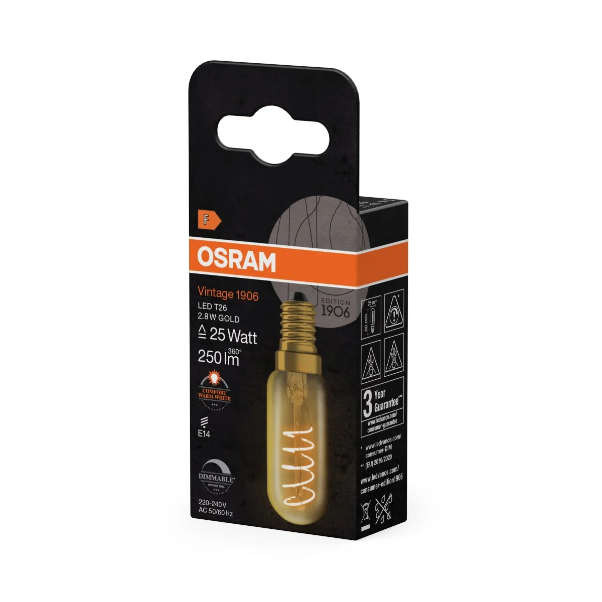 Żarówka LED OSRAM Vintage 1906 T26 25 Spiral Filament DIM 2.8W 822 Gold E14 - Image 2